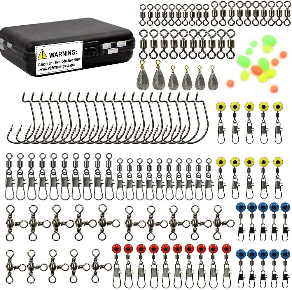 Croch 160Pcs/Box Fishing Accessories Kit with Tackle Box,Including Jig Hooks, Bullet Bass Casting Sinker Weights, Different Fishing Swivels Snaps, Sinker Slides, Fishing Line Beads image number 5
