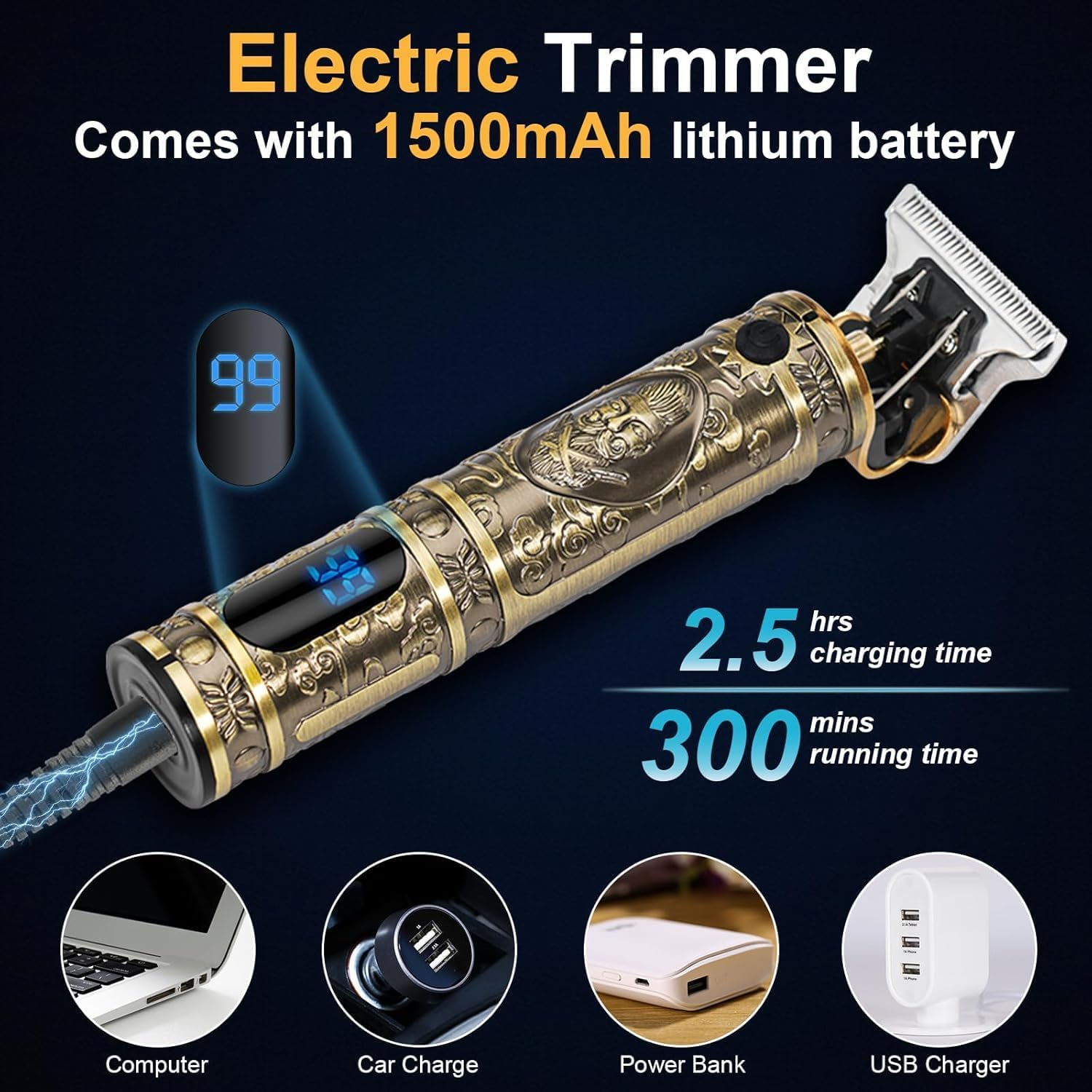 Hair Clippers Trimmer for Men,Hair Beard Body Arm Professional Electric T Blade Liners Outline Edgers Shaver 0Mm Bald Zero Gap Grooming Kit LED Low Noise Cordless Rechargeable with Guide Combs(Gold) image number 1