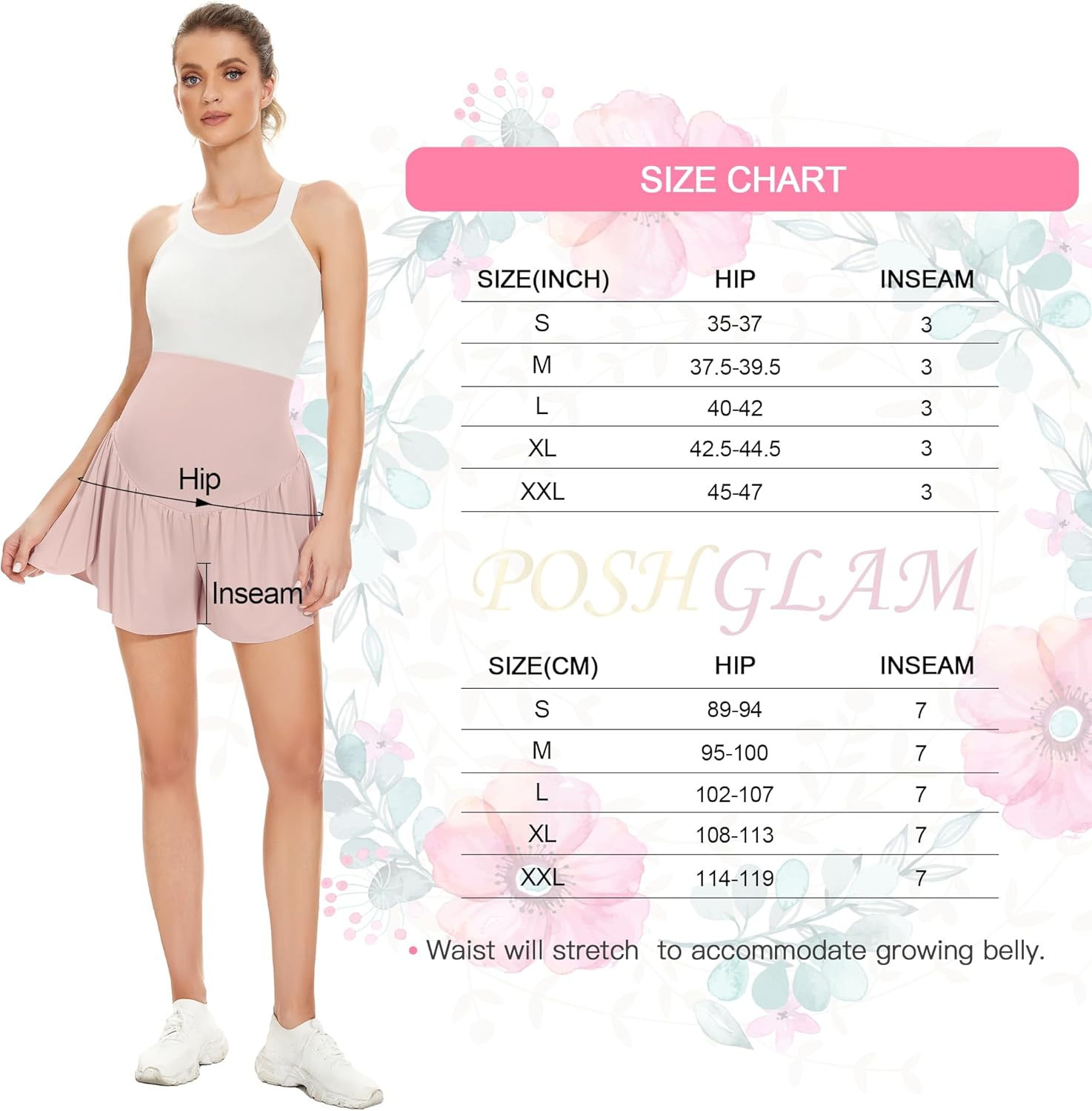 POSHGLAM Women'S Maternity Flowy Shorts over Belly Workout Running Casual Skorts with Pocket image number 4