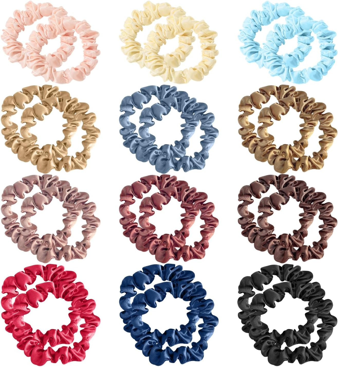 24 Pieces Hair Elastics, Silk Hair Elastics, Satin Hair Elastics, Hair Elastics for Women, Silk Hair Elastics for Women, Mini Hair Elastics image number 2