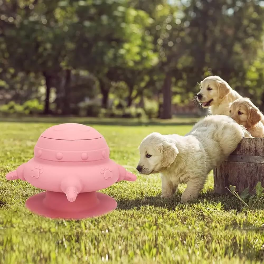 Silicone Milk Bowl with Removable Lid, Powerful Sucker Dog Milk Feeder, 235Ml Pet Feeder Station, 14.2 * 9.1Cm, Pink image number 1