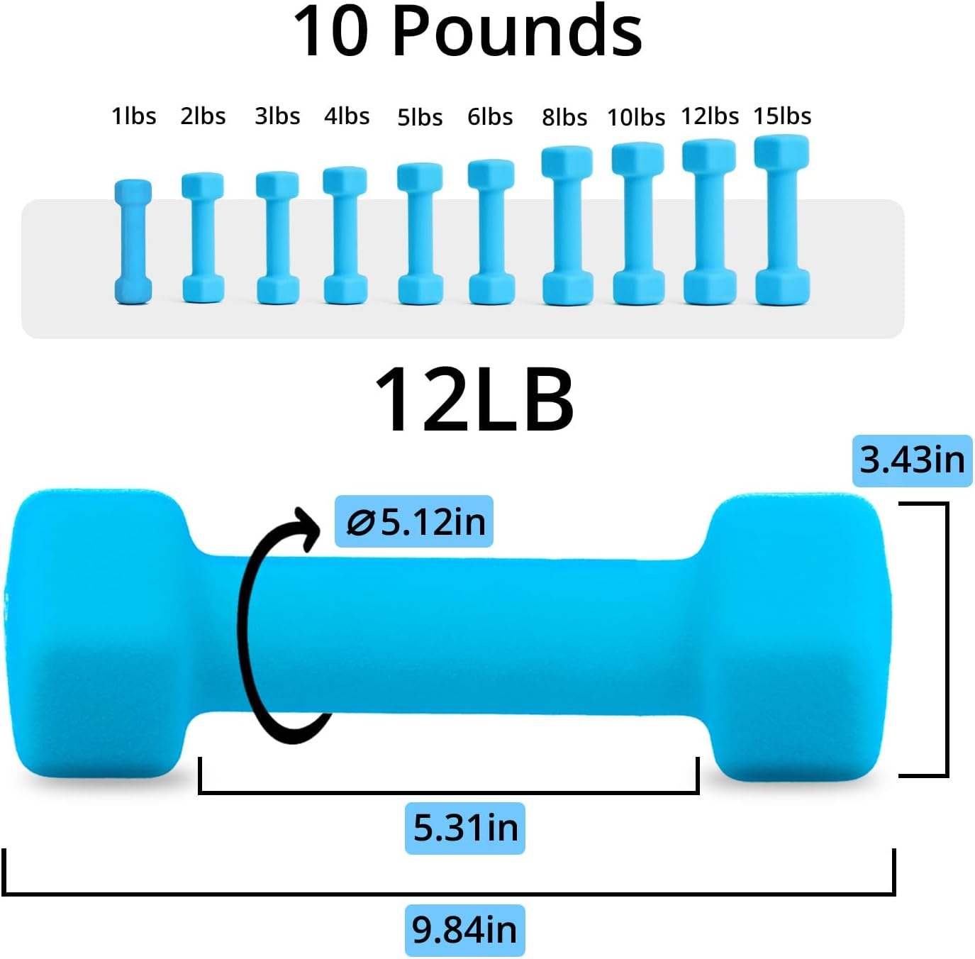 Portzon Weights Anti-Roll Neoprene Dumbbells Set image number 5