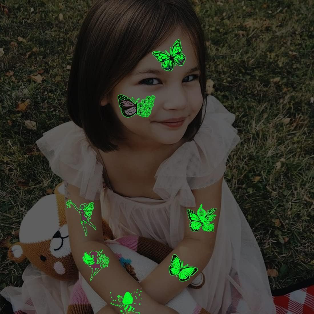 CHARLENT Luminous Butterfly Tattoos for Kids - 14 Sheets Glow in the Dark Butterfly Fairy Temporary Tattoos for Girls Birthday Party Favors Goodie Bag Fillers image number 3