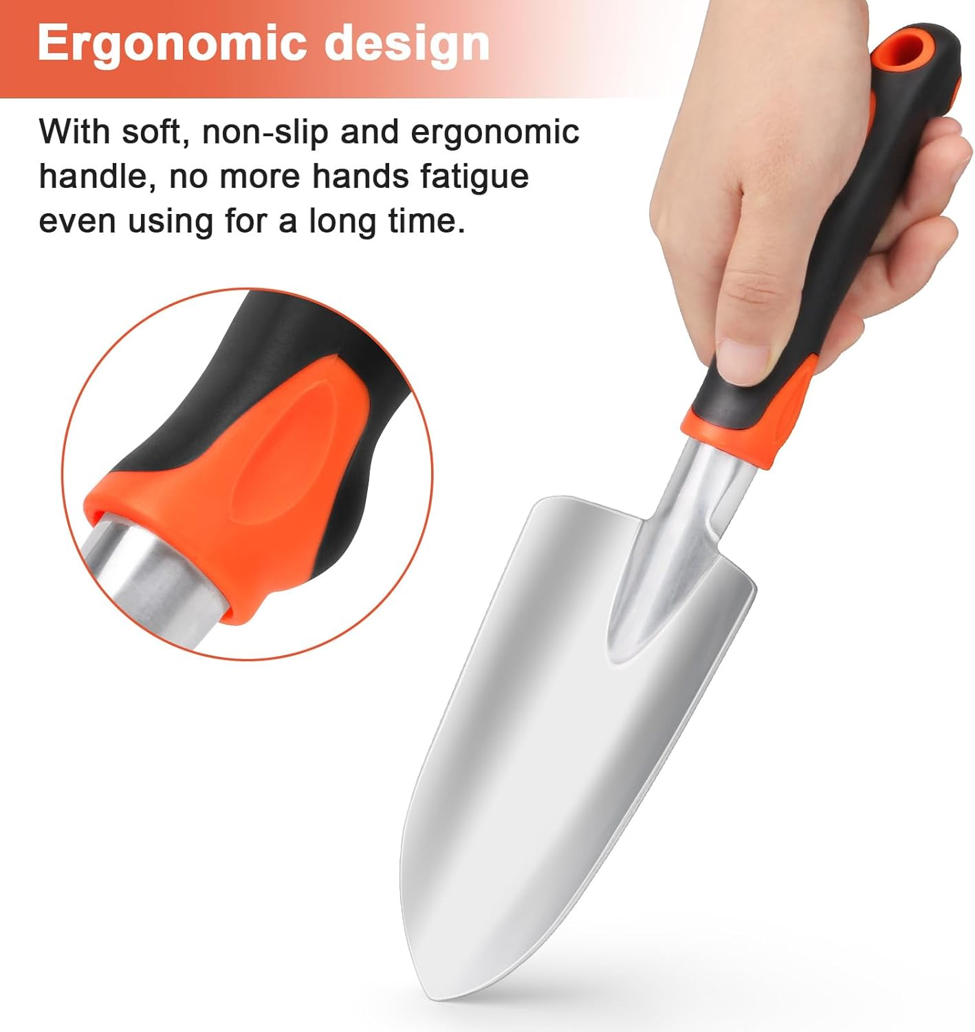 Garden Shovel Garden Hand Trowel, Heavy Duty Hand Shovel with Ergonomic Handle, Small Gardening Tools for Digging, Rust Resistant Gardening Spade Trowel Tools, Orange image number 6