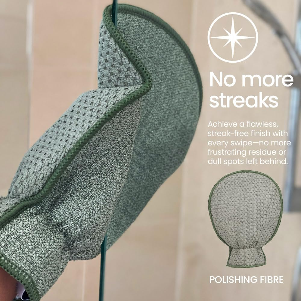 White Magic Eco Cloth Bathroom Cleaning Glove, Olive - Dual-Sided Scrubbing & Polishing, Chemical-Free Streak-Free Clean, Made with Recycled Plastic, Machine Washable, 26X20.5Cm image number 3