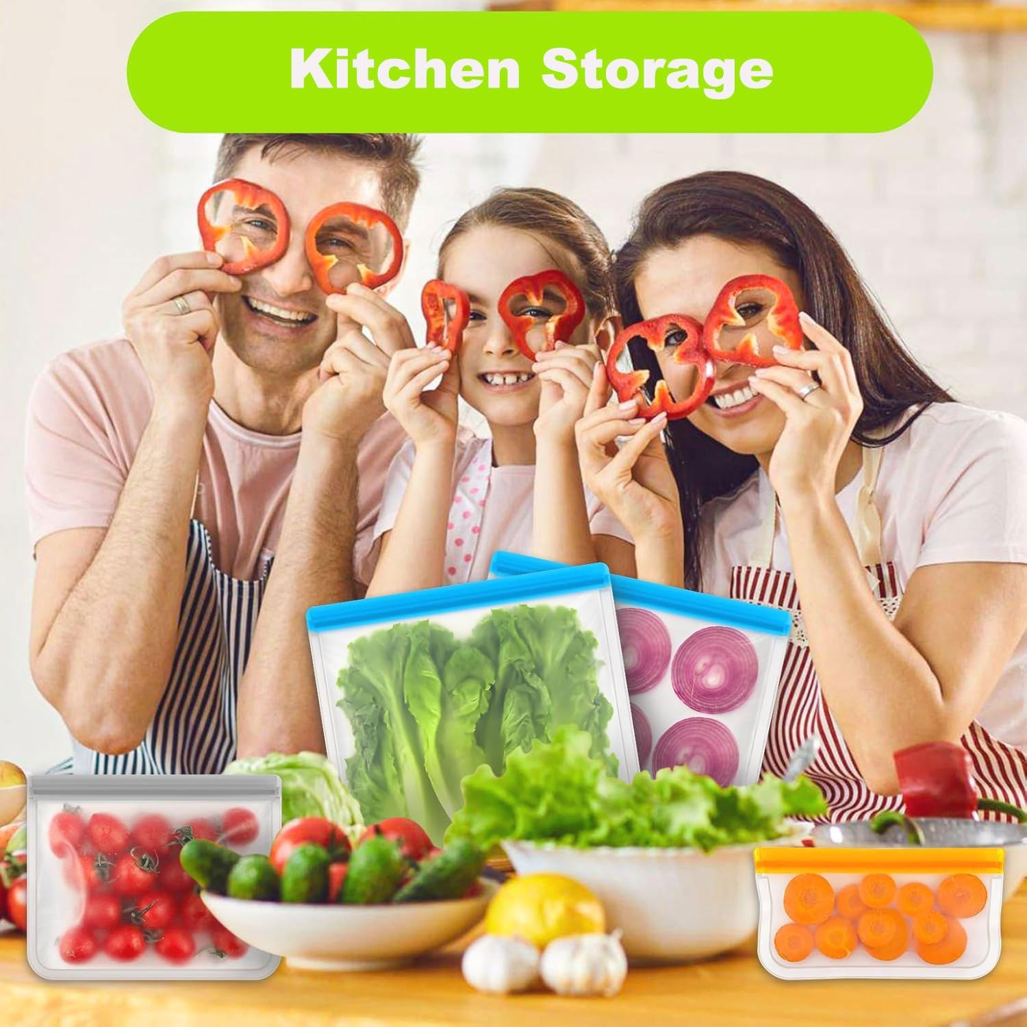 10 Pack Reusable Food Storage Bags, BPA Free PEVA Reusable Freezer Bags, Extra Thick & Leakproof, Silicone Bag with Zipper, 3 Sizes for Marinate Meats, Sandwich, Snack, Cereal, Travel Item image number 3