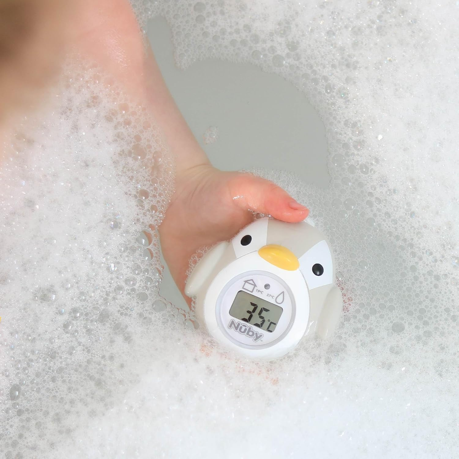 Nuby - Penguin Shaped Baby Bath Digital Thermometer - Easy to Read Screen - BPA Free - Gray - Suitable from 0 Months image number 3