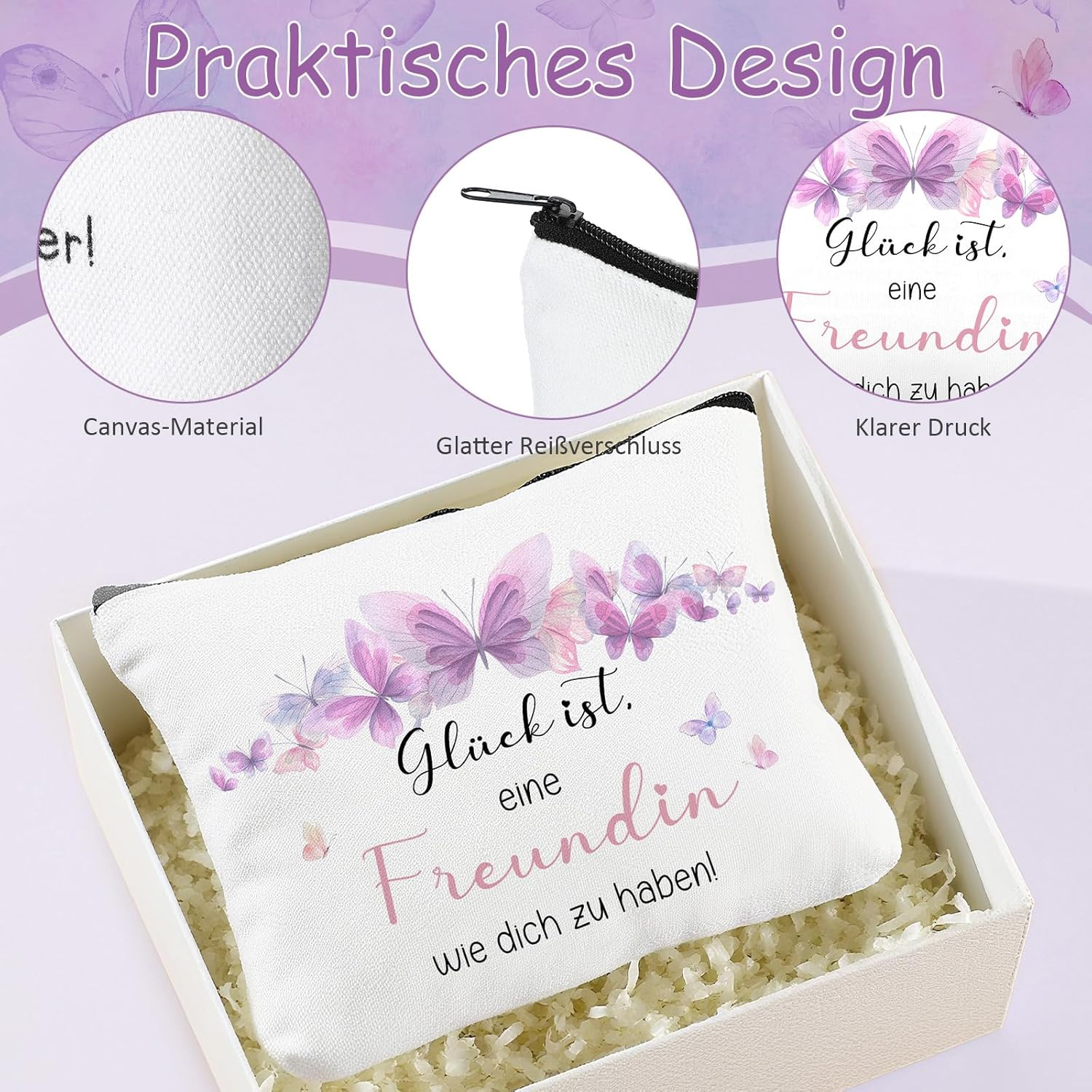 Xuniea Girlfriend Gift Set with Cosmetic Bag, Magnifying Mirror & Keyring - Gl&uuml;ck Ist, Freundin Wie Dich Zu Haben! | Gift for Birthday, Christmas & Special Occasions image number 5