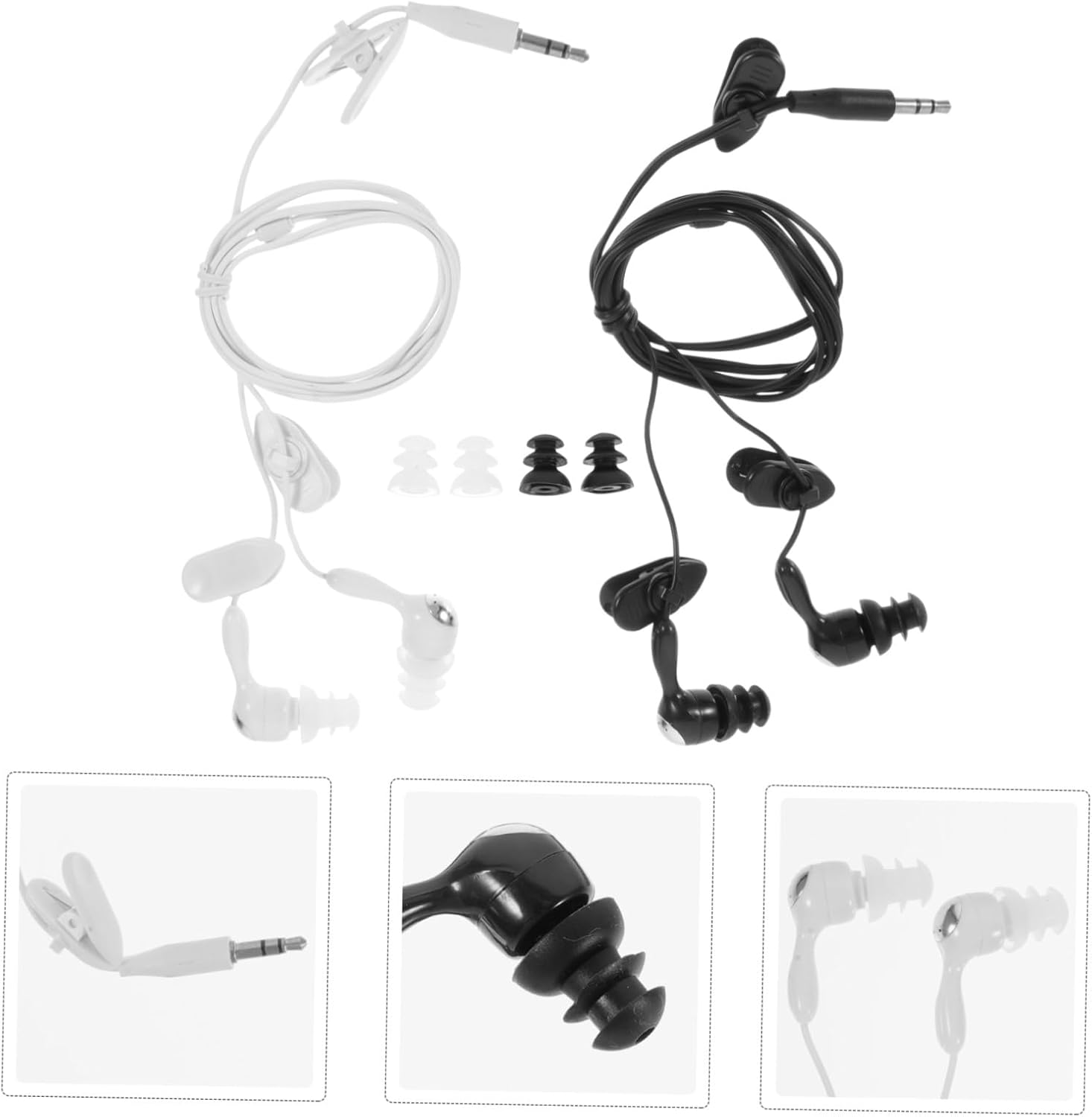 SEWACC Waterproof Swimming Earphones Ear Protection Plugs 3.5Mm In-Ear Earbuds for Adults Bathing and Surfing 2Pcs Black and White Earbuds Set image number 5