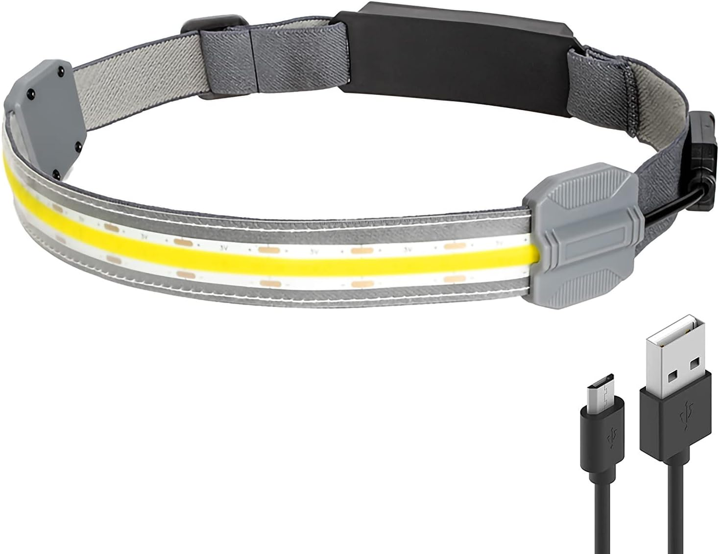 LED COB Head Torch USB Rechargeable 230&deg; Wide Beam 350 Lumen Super Bright Headlamps with Rear Red Warning Light 3 Modes Lightweight Waterproof Headlight for Running Hiking Camping image number 4