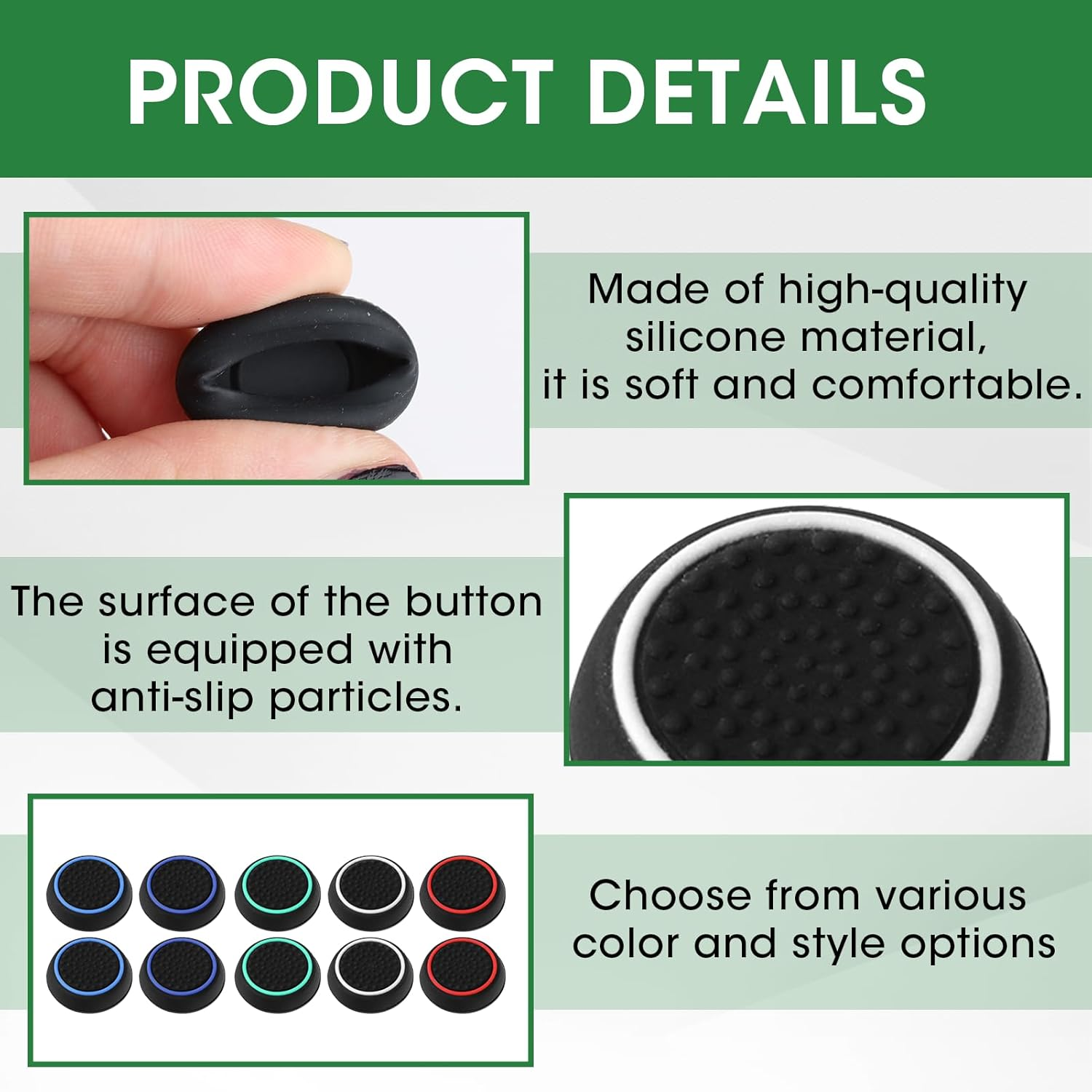 10 Pcs Thumb Cover, Thumb Grips - Silicone Thumbstick Caps Accessory Set Performance Joystick Controller Cap Replacement Compatible with Ps5 & Ps4, Xbox, Steam Deck Etc (5 Colors) image number 4