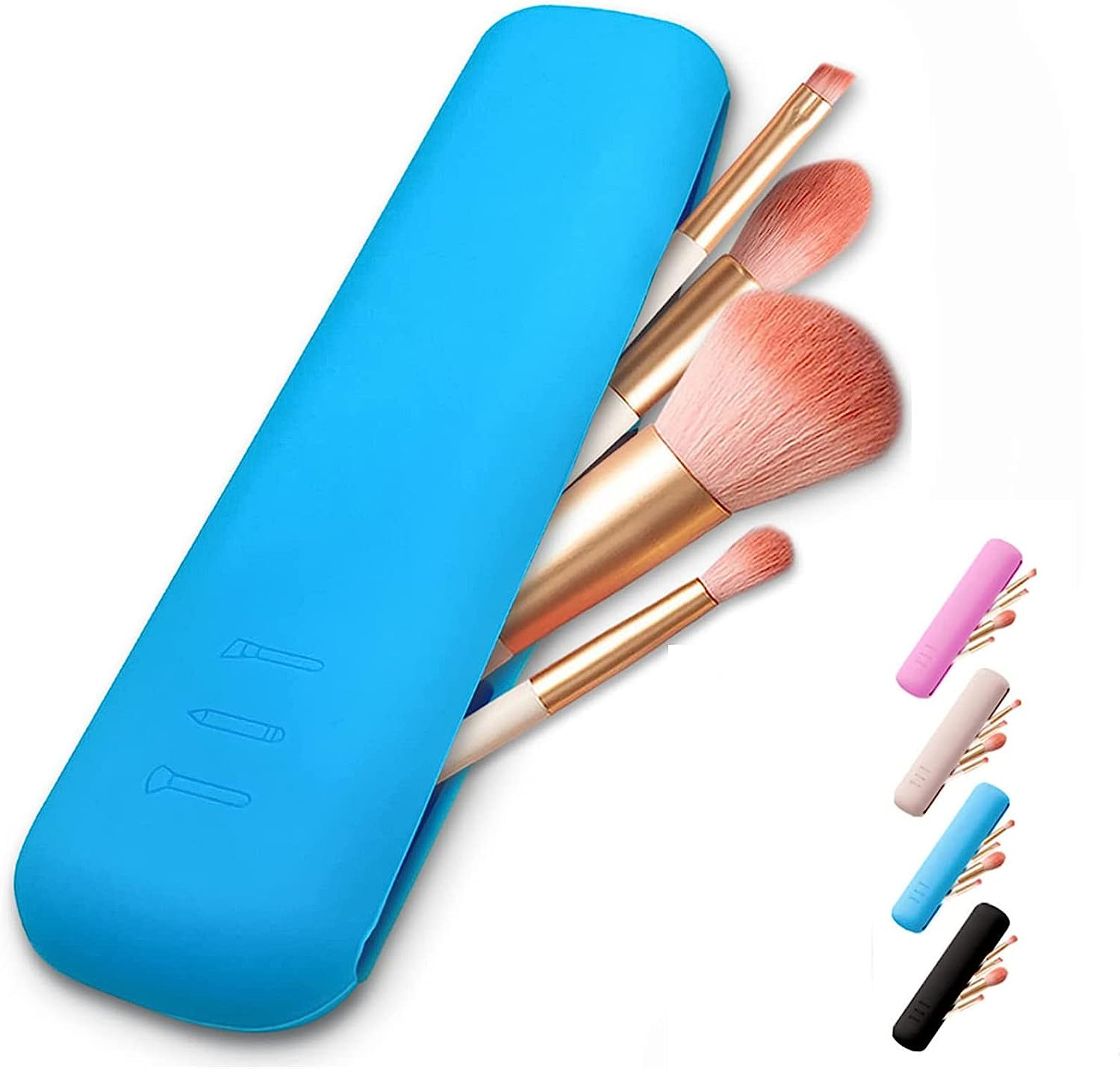 Trendy Makeup Brush Holder, Silicon Make up Brushes Travel Holder - Portable Makeup Brush Case Organizer, Cosmetic Brush Covers Traveling, Waterproof Makeup Brush Pouch Bag (Blue) image number 2