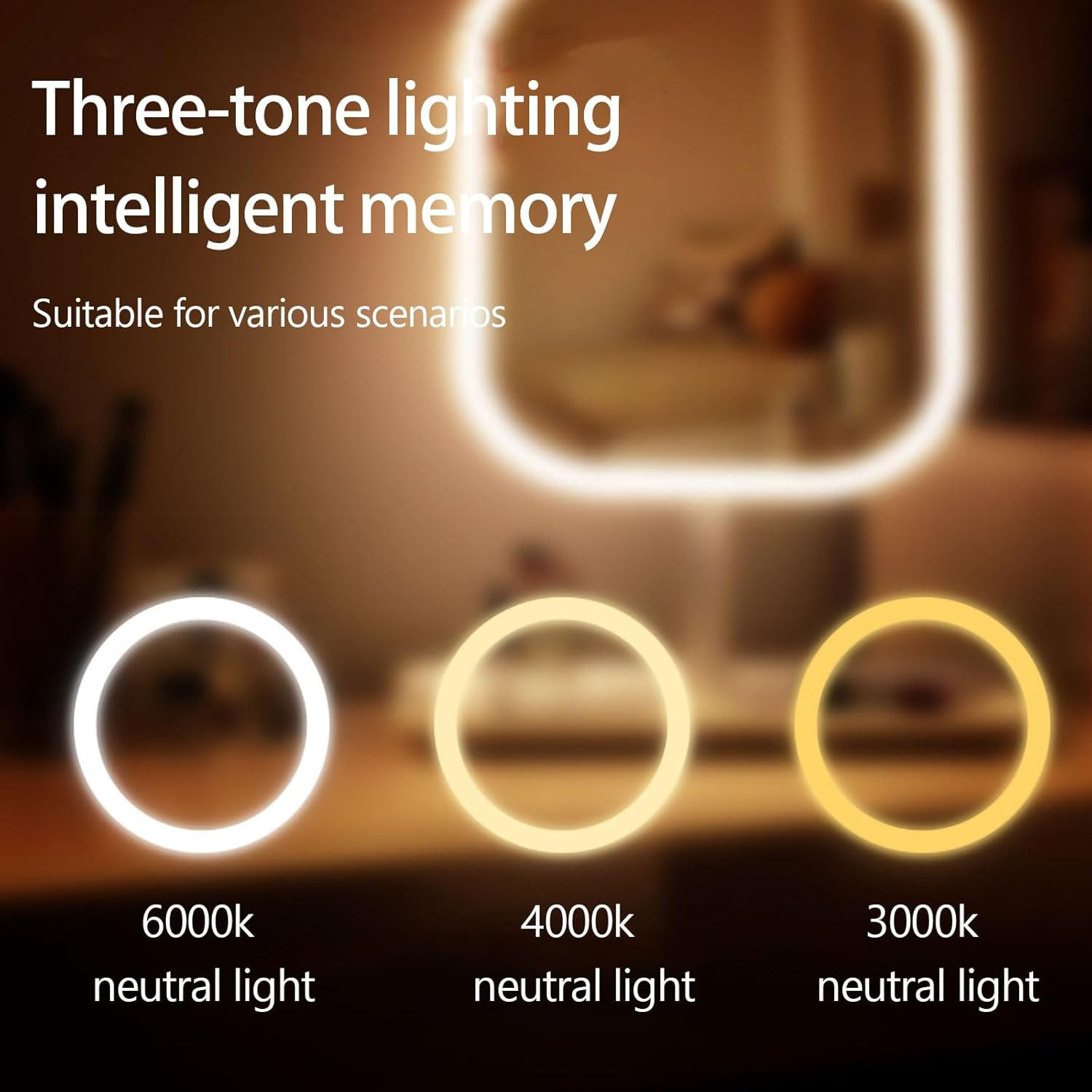 LED Makeup Mirror with Touch Screen, Portable, Lighted Vanity Mirror for Home and Office,No Magnifying Glass Function (Pink Three-Coloured, Elliptical) image number 4