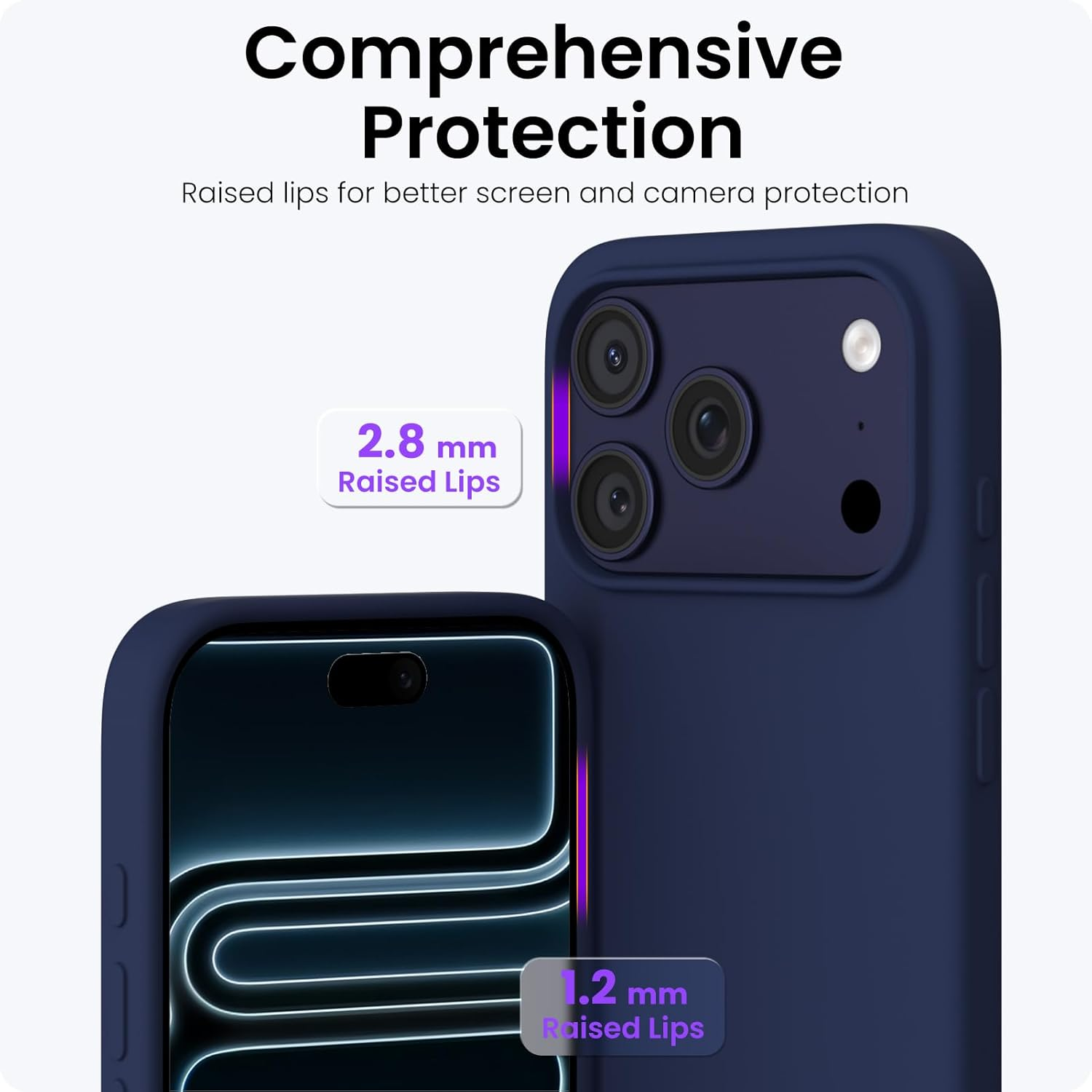 ORNARTO Compatible with Iphone 17 Pro Case 6.3", Slim Liquid Silicone 4 Layers Full Covered Soft Gel Rubber Shockproof Cover, Protective Phone Case for Iphone 17 Pro-Navy Blue - Light Gray image number 2