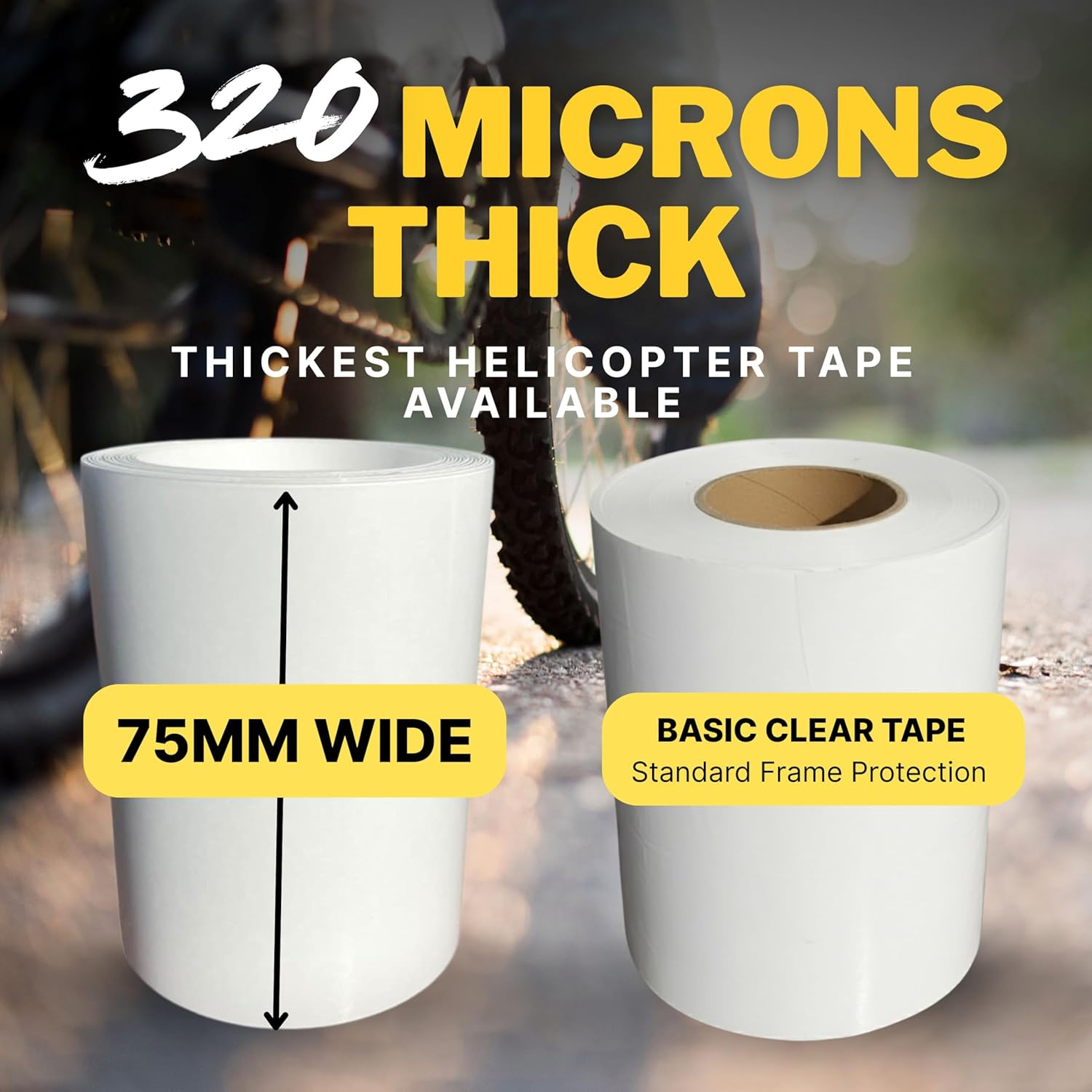 75Mm X 1M, 2M, 3M Helicopter Tape or Bike Protection Tape - Bike Accessories to Protect Your MTB, Ebike, Road Bike from Scratches, Stone and Gravel Damage - Self Adhesive Paint Protection Film image number 2