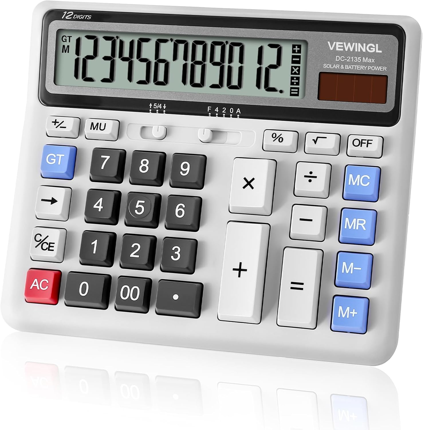 VEWINGL Desk Calculator 12 Digit, Large Computer Keys,Desktop Dual Power Battery and Solar, Calculator with Large LCD Display for Office,School, Home & Business Use,Automatic Sleep.7.6 * 6.4In