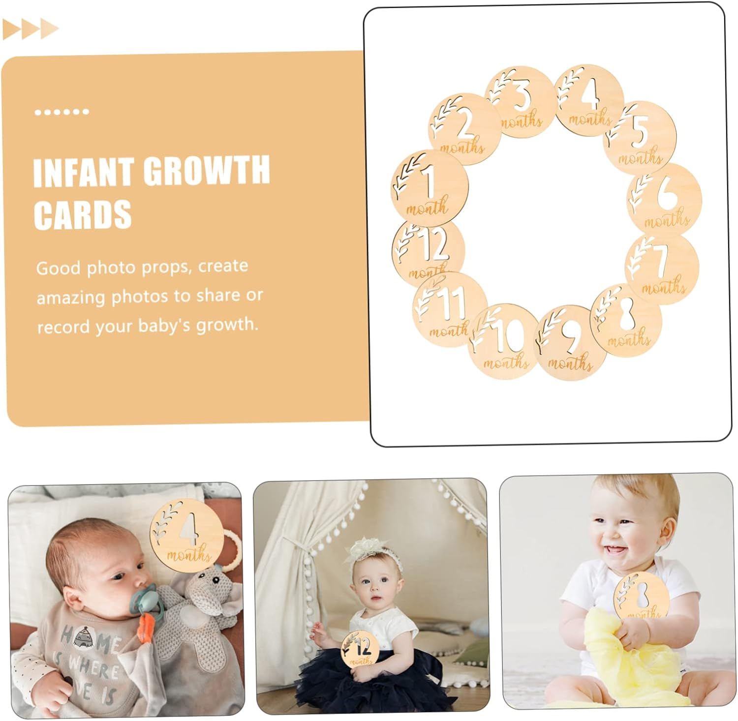 12Pcs Hollowed Monthly Milestone Blocks Growth Commemorative Cards Photography Props for Newborns First Year Memory Recording image number 4