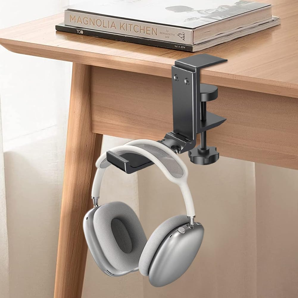 Aluminum Headphone Stand Hanger Foldable,Headphone Holder,Headset Holder with Cable Clip Clamp Hook under Desk, save Your Space While Working & Gaming image number 2