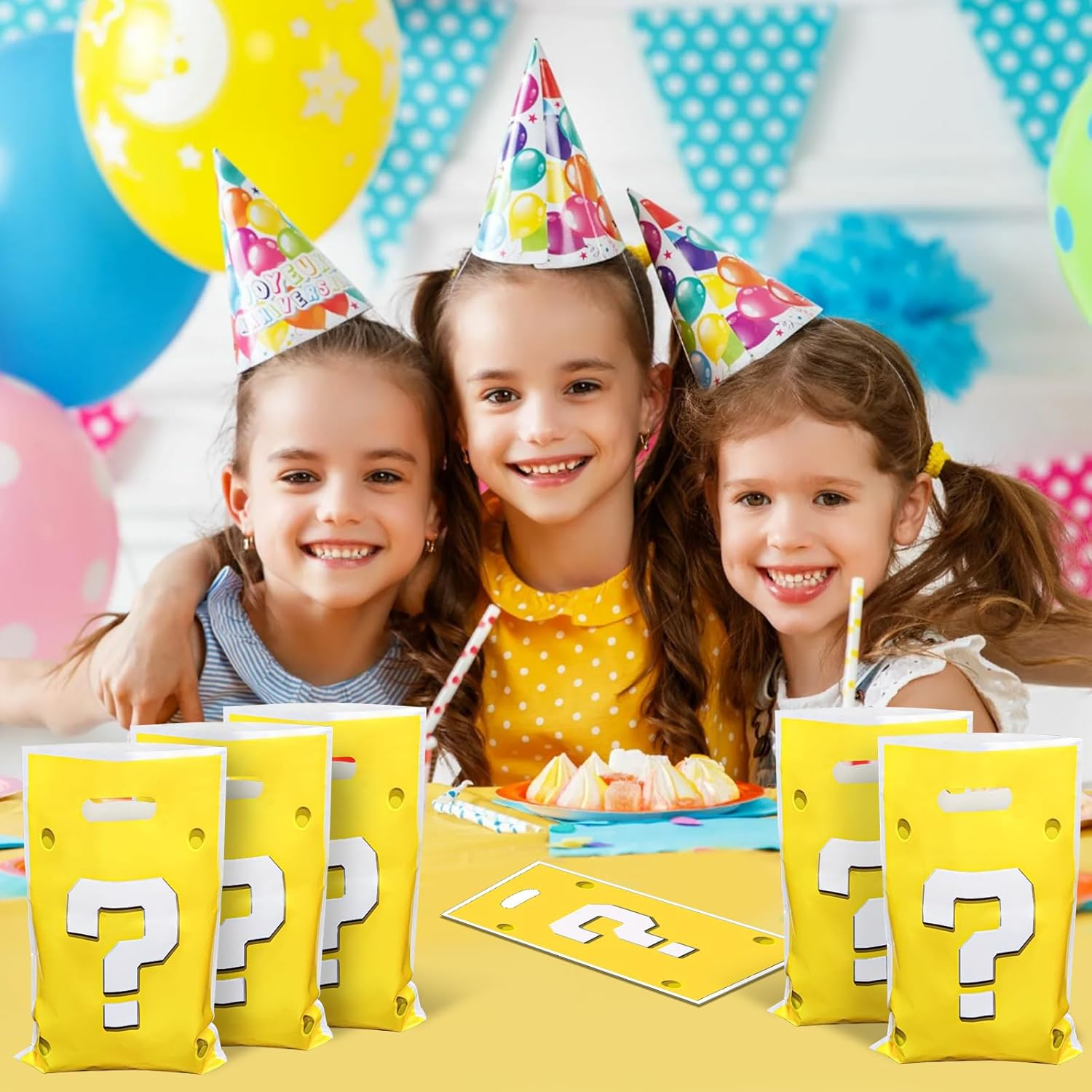 Menipros 30Pcs Birthday Party Favor Bags for Mario Birthday Party Decorations Supplies Question Mark Candy Bags image number 3