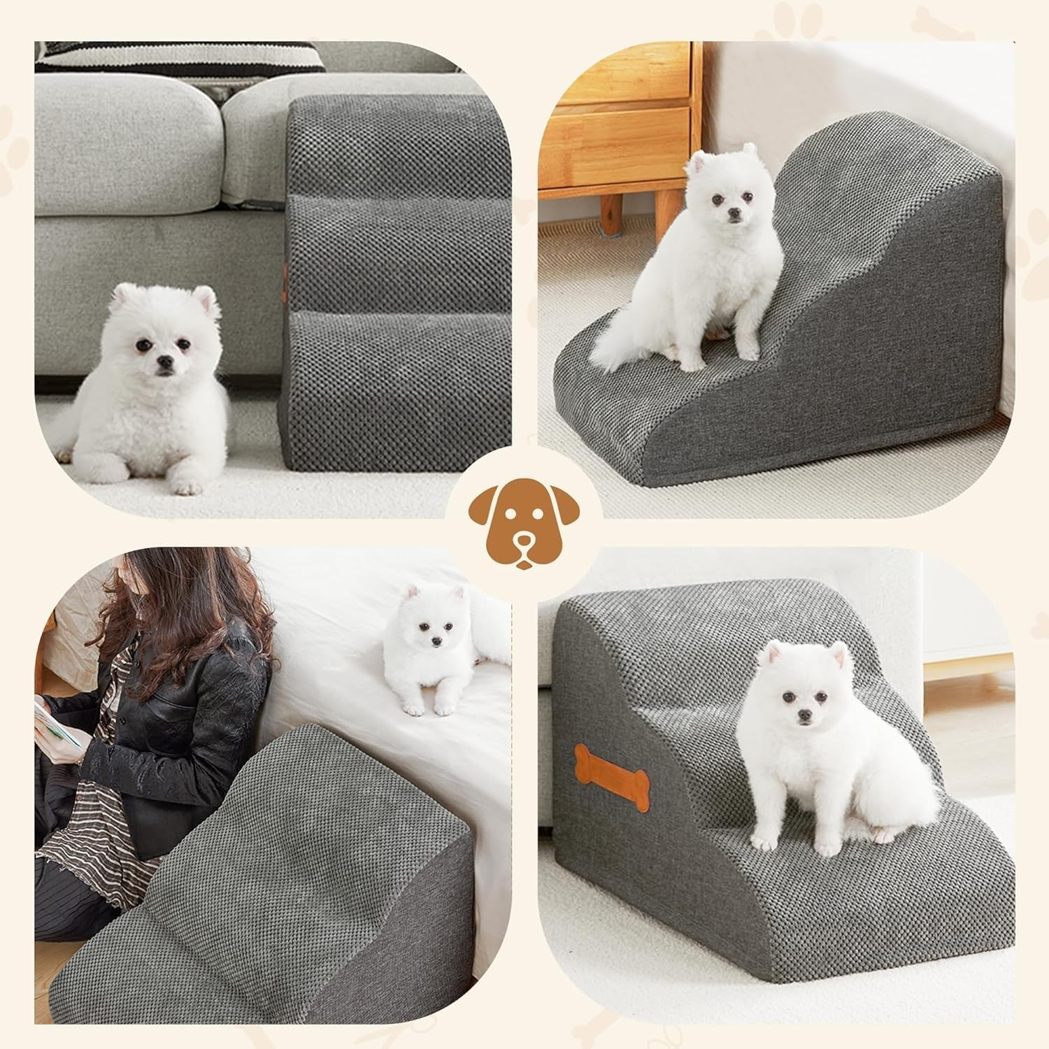 4 Tiers Dog Ramp and Stairs for Beds or Couches - Non - Slip Sturdy Pet Steps,Dog Stairs and Ramp for Small & Large Dogs to Get on High Bed & Outdoor Steps image number 3