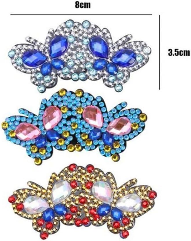 3Pcs Diamond Painting Hair Clips, 5D Bowknot Bobby Pins Girls Diy Diamond Hair Clip Butterfly Hairpin Elegant Barrettes Gift for Girls Daughter Best Friend or Mather 8.5 * 3.5Cm (J) image number 5