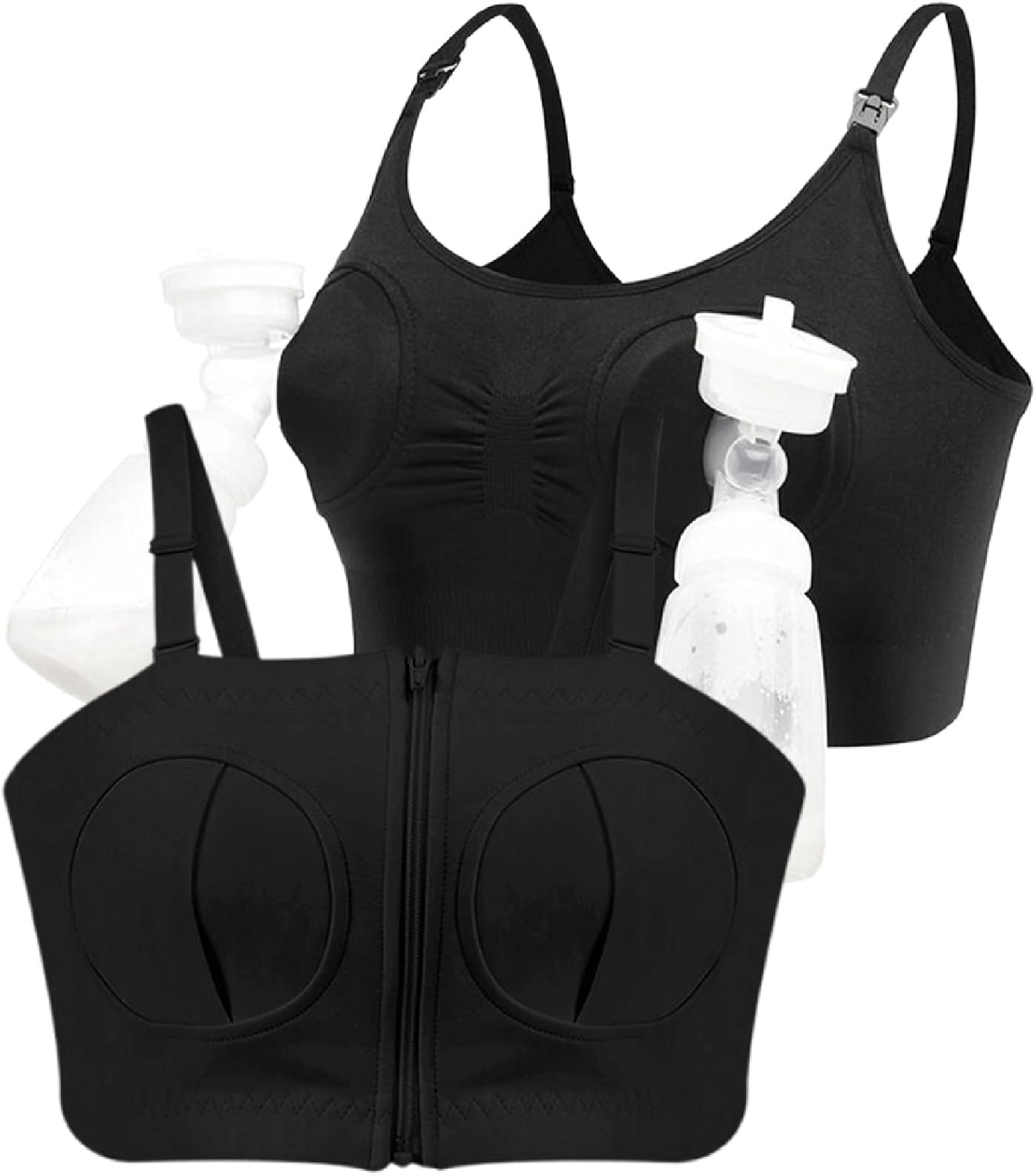 Dress Cici Padded Full Coverage Nursing Bra & Non Padded Zip Pumping Bras with Square Back & Adjustable Hook and Eye, 2 PCS