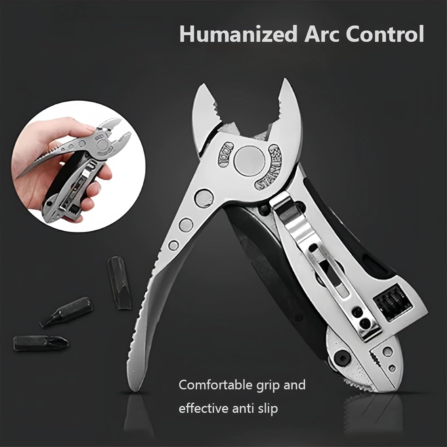 Adjustable Wrench Multitool,Multitool Camping Multi Tool Plier Screwdriver Bits Pliers Survival Emergency Gear Assembly Be Used for Outdoor,Survival,Camping, Hunting and Hiking (Silvery) image number 3