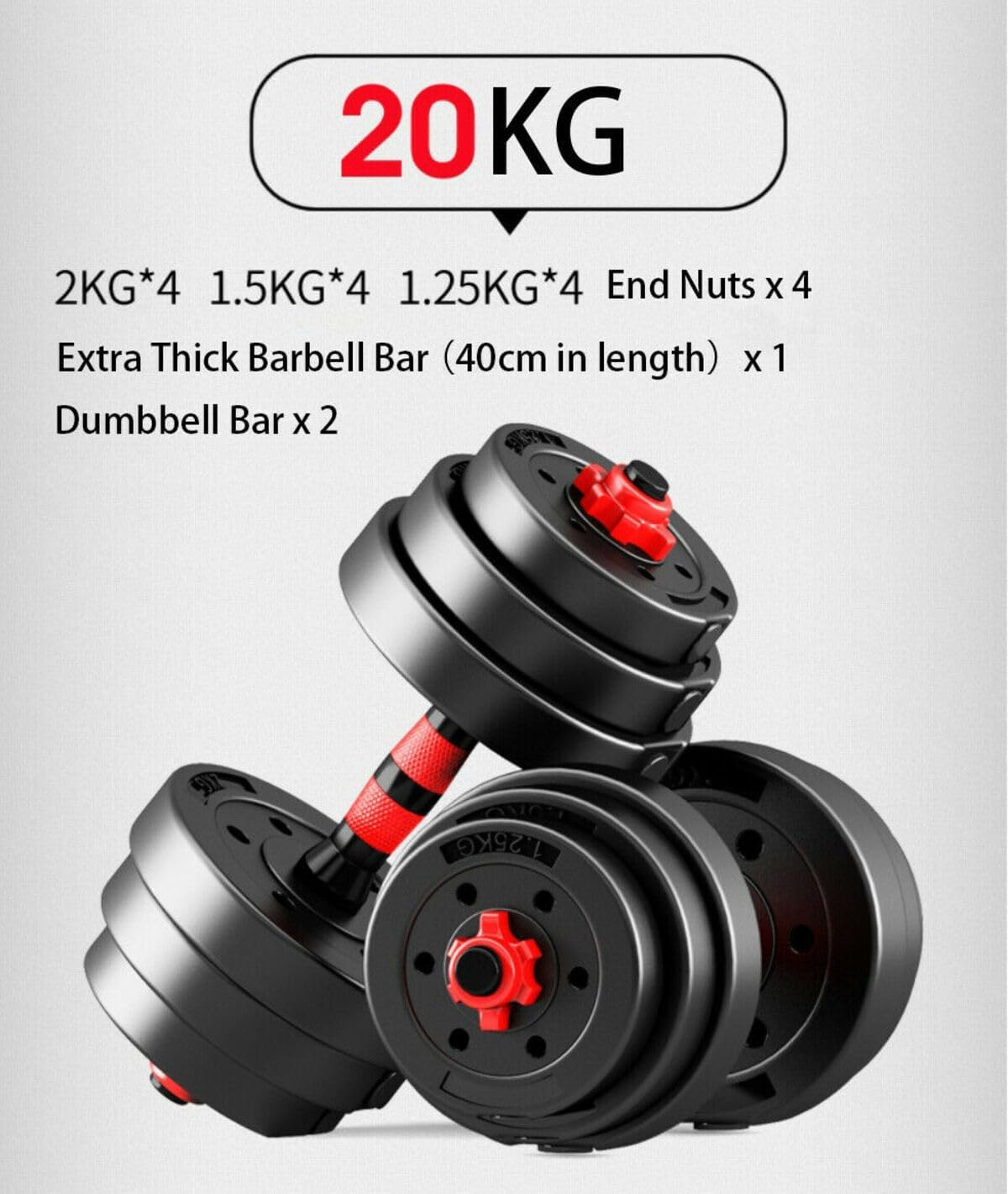 Fitness Master 20Kg Adjustable Dumbbell Set Barbell Home Gym Exercise Weights Fitness Workout
