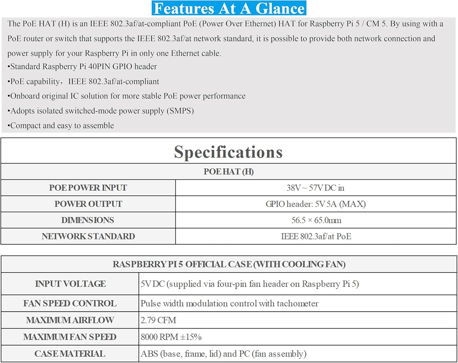 Poe HAT Compatible with Raspberry Pi 5/Compute Module 5, Power over Ethernet HAT 5V 5A Output, 802.3Af/At Network Standard, Isolated Switched-Mode Power Supply, Support Pi5 Case & Active Cooler image number 5