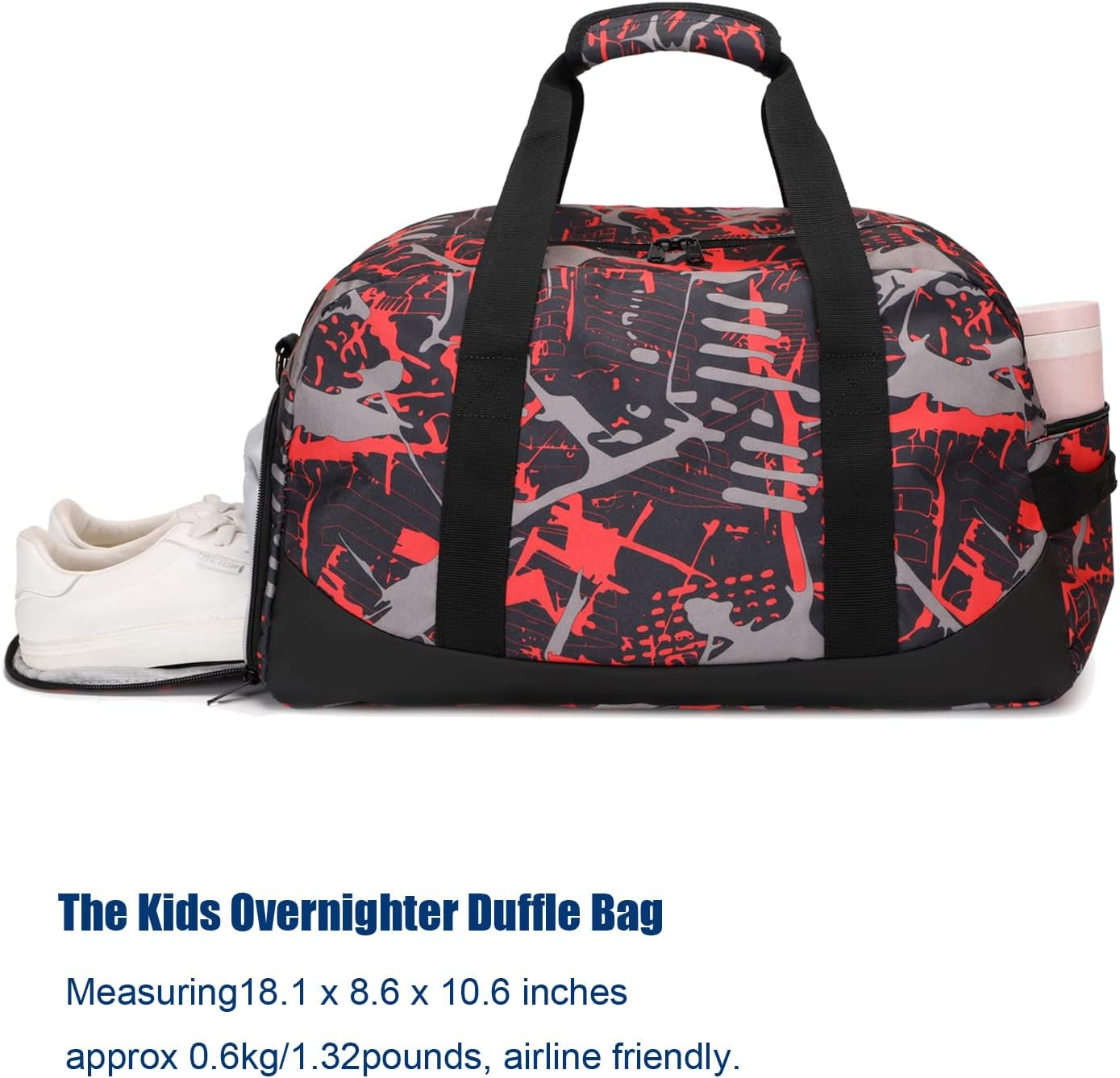 Octsky Sports Gym Travel Weekender Duffel Bag for Men Boys with Shoe Compartment & Wet Pocket, Sleepover Bag or Kids, Graffiti-Red image number 1