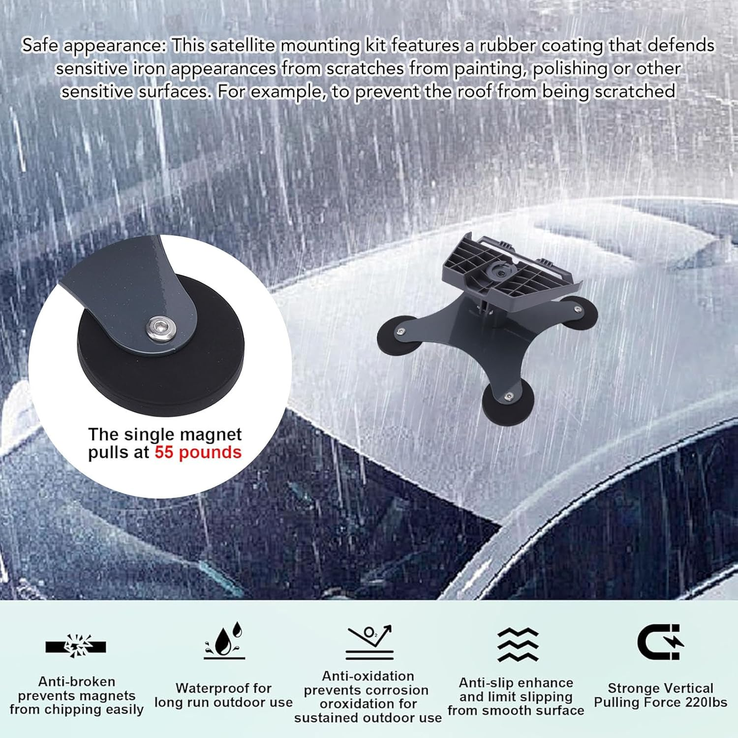 Magnetic Roof Mount for Gen 3, Stainless Steel Heavy Duty Satellite Mounting Kit image number 5