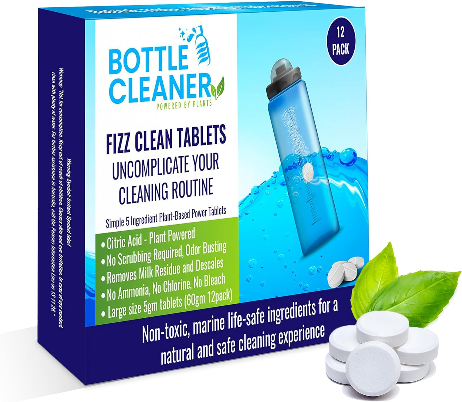 Bottle Cleaning Tablets | Pack of 12 (Large) - Effortless Stain & Odor Removal | Non-Toxic, Biodegradable, and Chemical-Free | Miles Kay