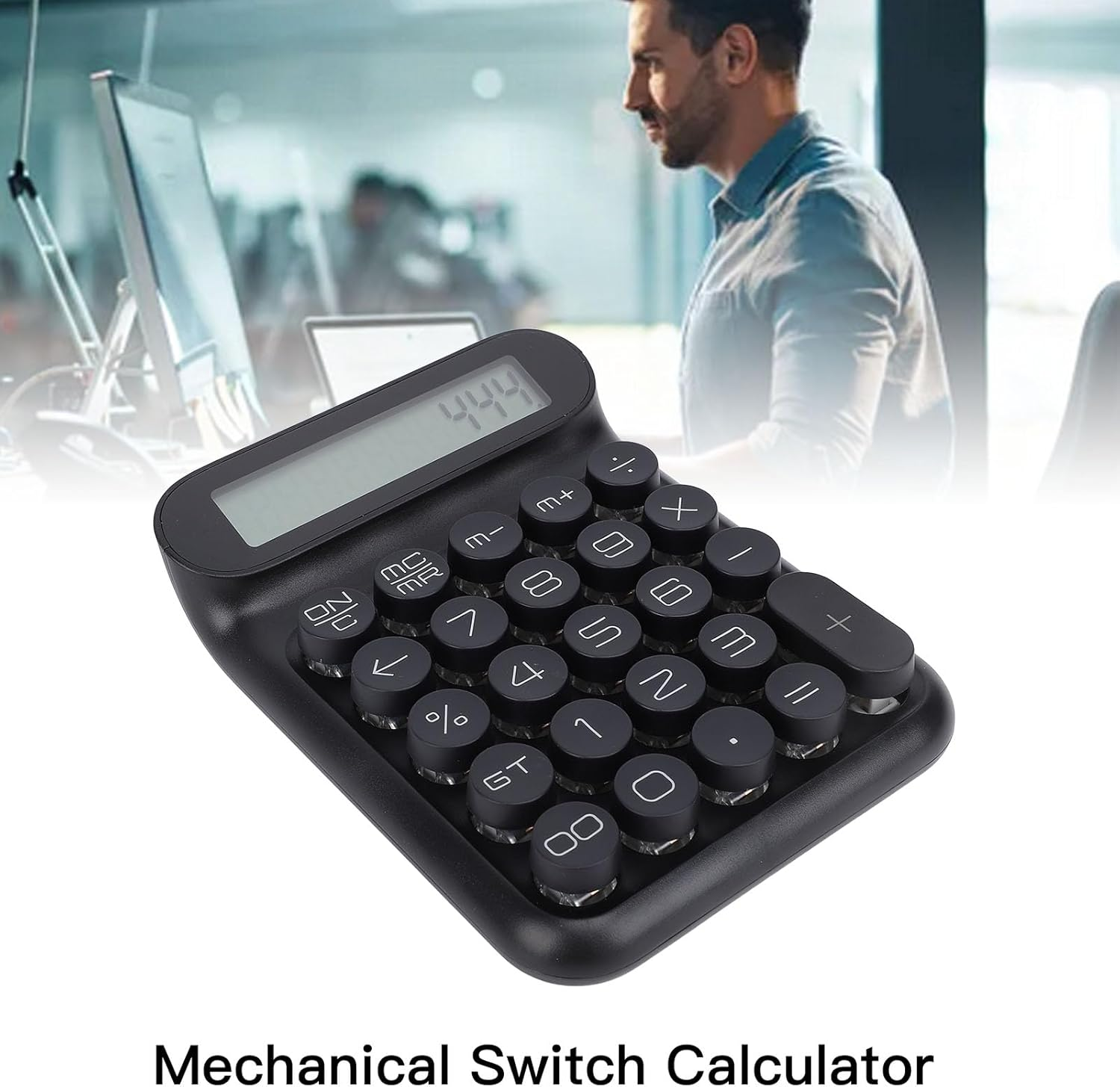 Mechanical Switch Calculator, LCD Display, Big Buttons, Cute Aesthetic Desktop Calculator, Blue Switch, Battery Powered, for Business Office (Black) - Pink image number 3