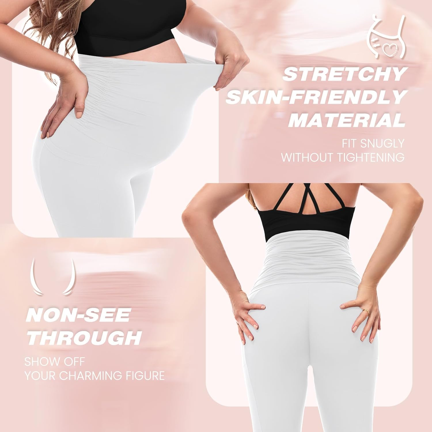 SINOPHANT Women'S Maternity Leggings High Waist Maternity Trousers Opaque Pregnancy Leggings Soft Elastic Maternity Fashion Home Sports Yoga image number 5