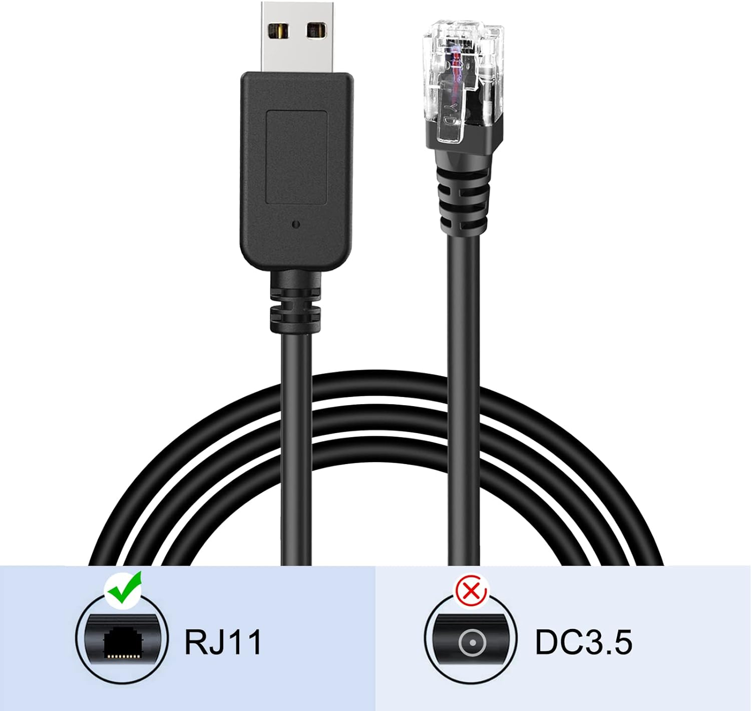 Jsvecip Radar Detector Cable, USB to RJ11 Plug Cable,For Escort Radenso XP Uniden Beltronics Cobra Whistler Radar Detector,Replacement Power Cable for Radar Detectors (Rj11-1.6Ft) image number 1