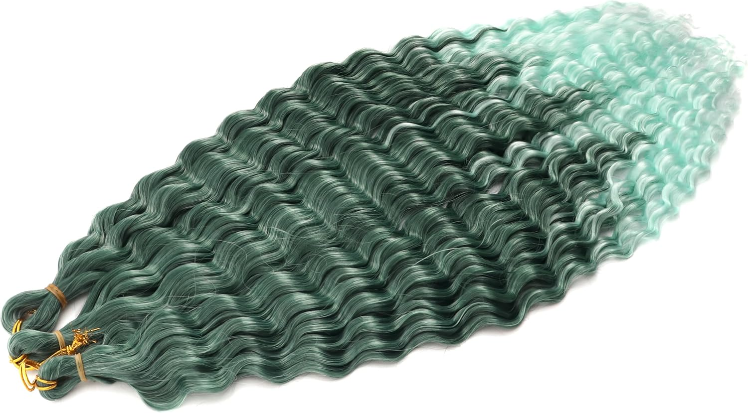 22 Inch 3 Packs Green Ombre Deep Twist Crochet Hair Ocean Wave Curly Bohemian Crochet Braids Deep Wave Hair Bundles Synthetic Hair Extensions for Women Girls image number 3