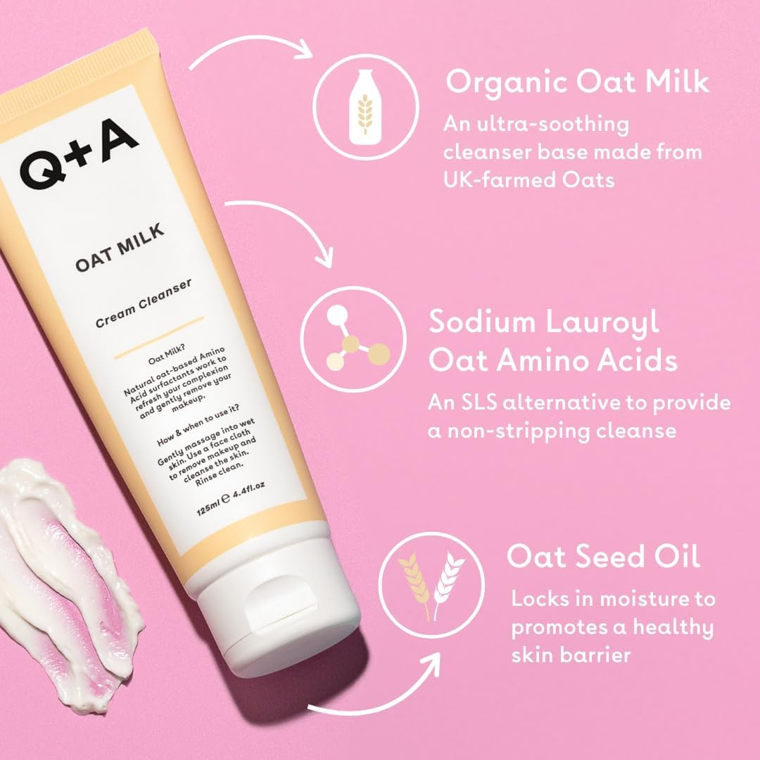 Q+A Oat Milk Cream Cleanser, a Moisturising Face Cleanser Formulated with a Triple Blend of Oat Derived Ingredients to Gently Lift Makeup and Impurities, 125Ml image number 2
