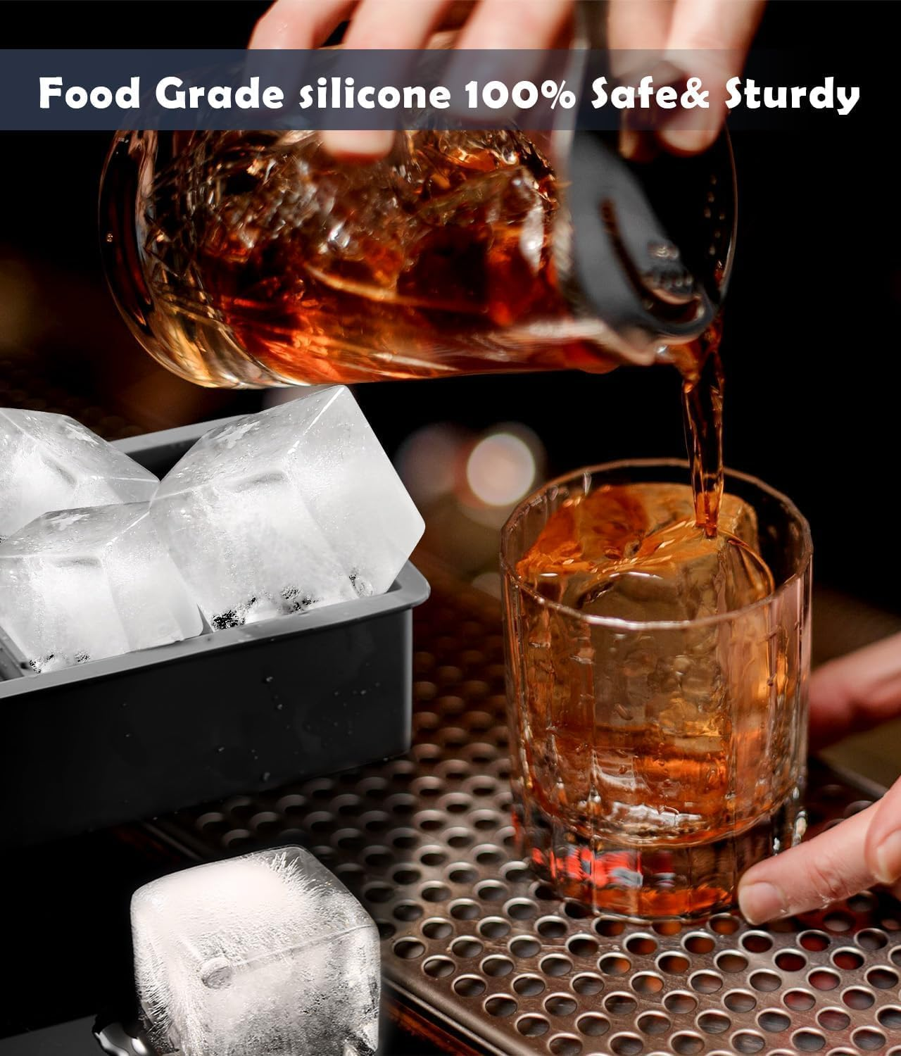 Silicone Ice Cube Trays,Set of 2 Large Ice Cube Molds,Makes 6 Large Square Silicone Molds,2 Circle Round,2 Rose & 2 Diamond Ice Molds, Silicone Fun Ice Maker for Whiskey,Cocktails & DIY, BPA Free - Gray-2Pcs image number 6