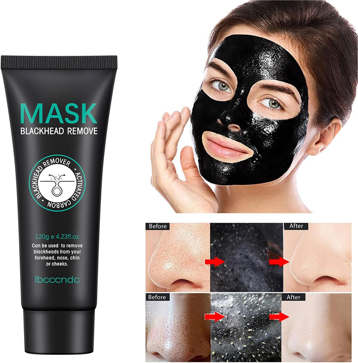 Blackhead Remover Mask Kit, Charcoal Peel off Facial Mask with Brush and Pimple Extractors, Deep Cleansing for Face Nose Blackhead Pores Acne, for All Skin Types image number 2