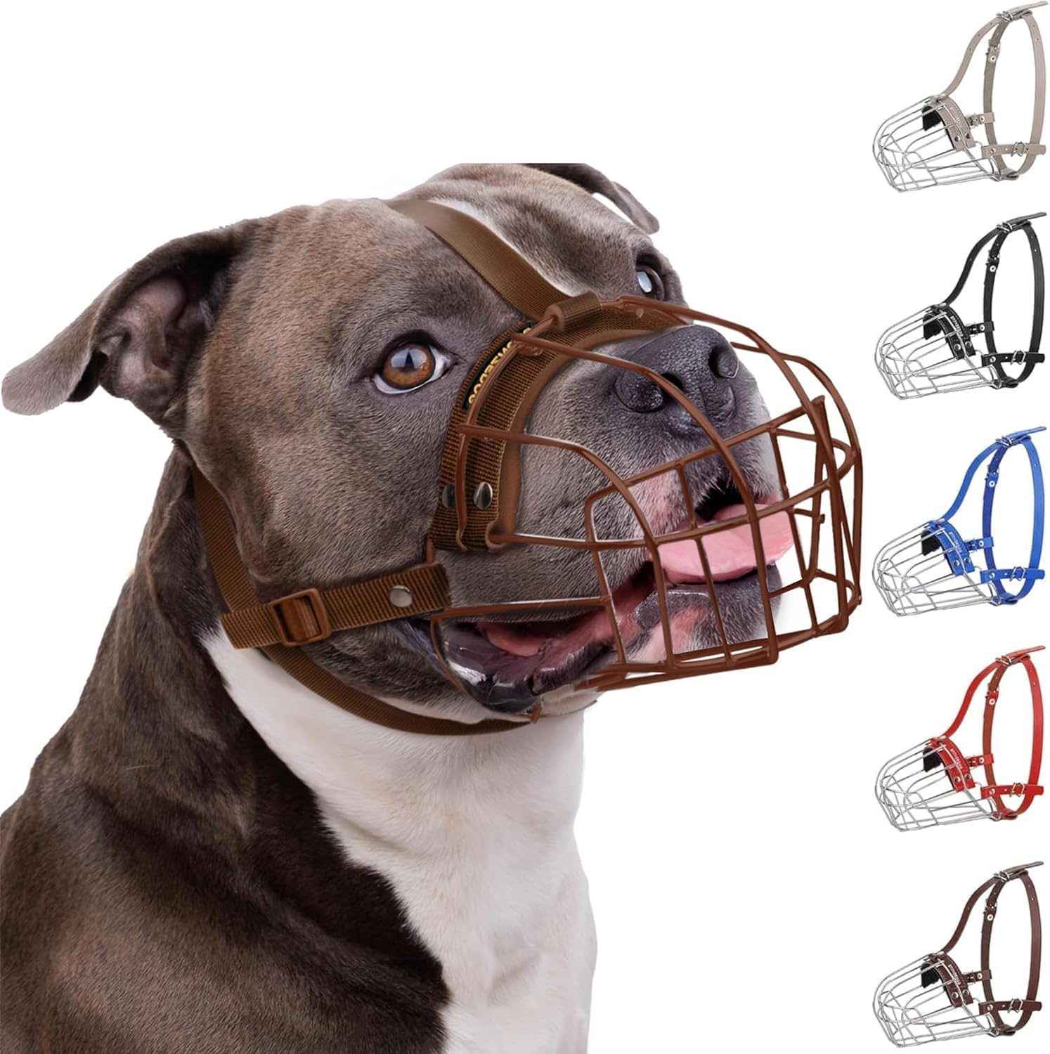 BRONZEDOG Muzzle for Pitbull Dog Made of Breathable Metal Basket for Large Dogs Such as Amstaff and Staffordshire Terriers - with Nylon Straps - Prevents Biting, Chewing and Barking image number 4