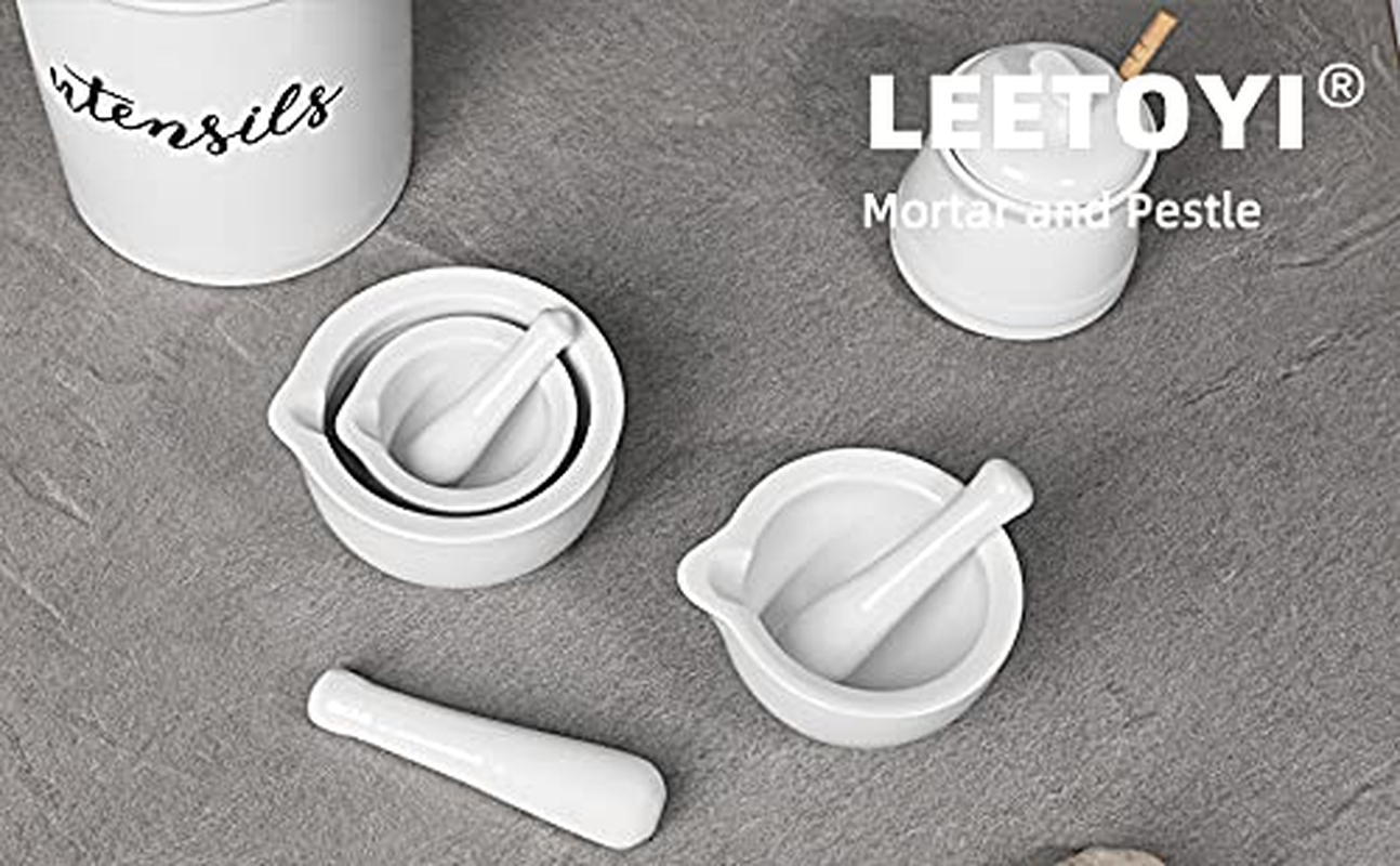 LEETOYI Porcelain Mortar and Pestle, Ceramic Herb Grinder Pill Crusher Set (4.2-Inch)