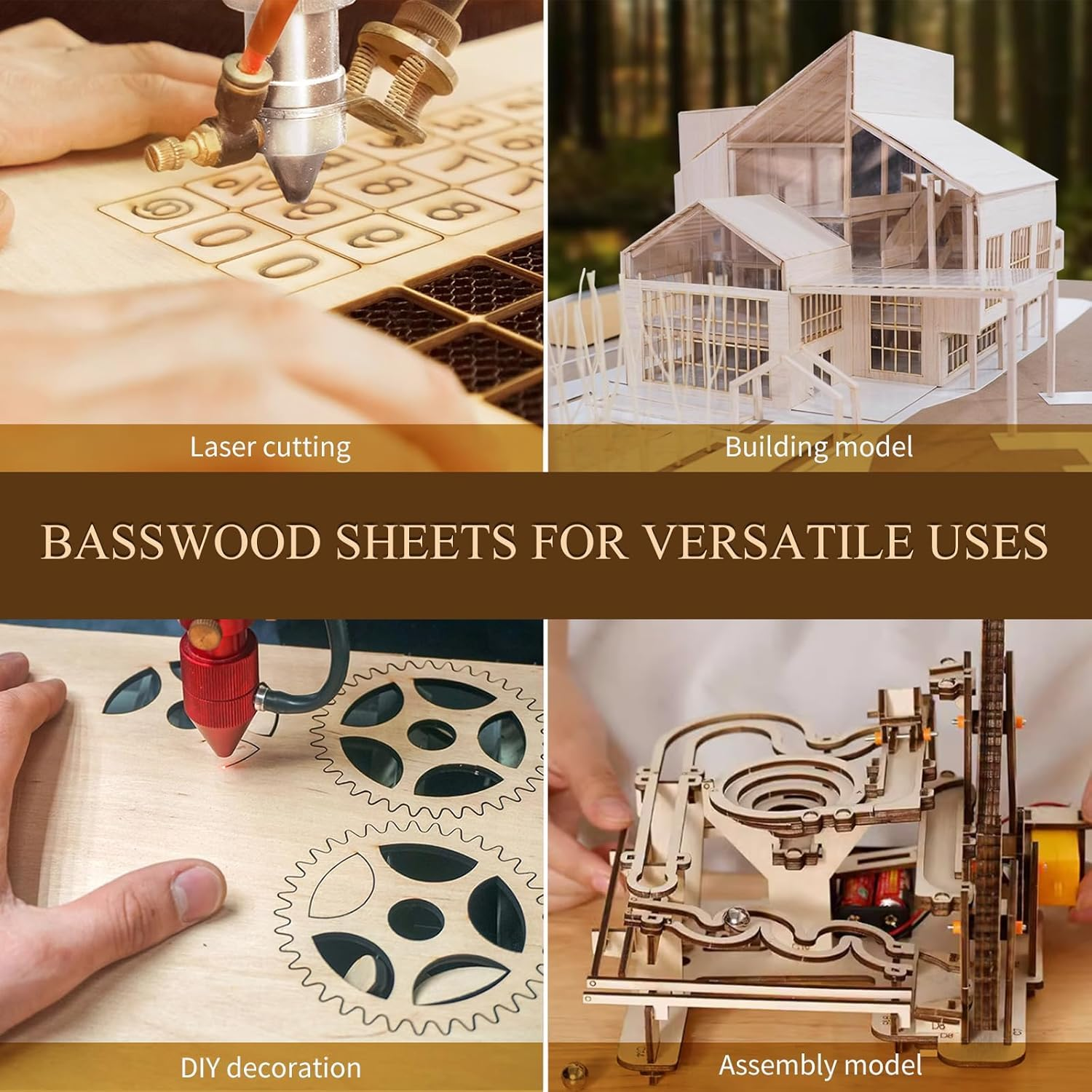 12 Pack 12"X12"X1/8" Basswood Sheets 3Mm Basswood Plywood,Craft Wood Balsa Wood,For DIY Ornaments and Model Engraving, Wood Burning, Architectural Models, Drawing、Wood for Laser Cutting image number 4