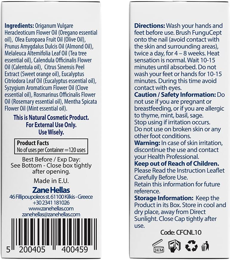 Zane Hellas Fungucept Nail. Fungal Nail Solution. Fungus Nail Solution for Discolored, Thickened, Crumbled and Fungi Nails. Visible Results in 4 Weeks.0.33 Oz -10Ml