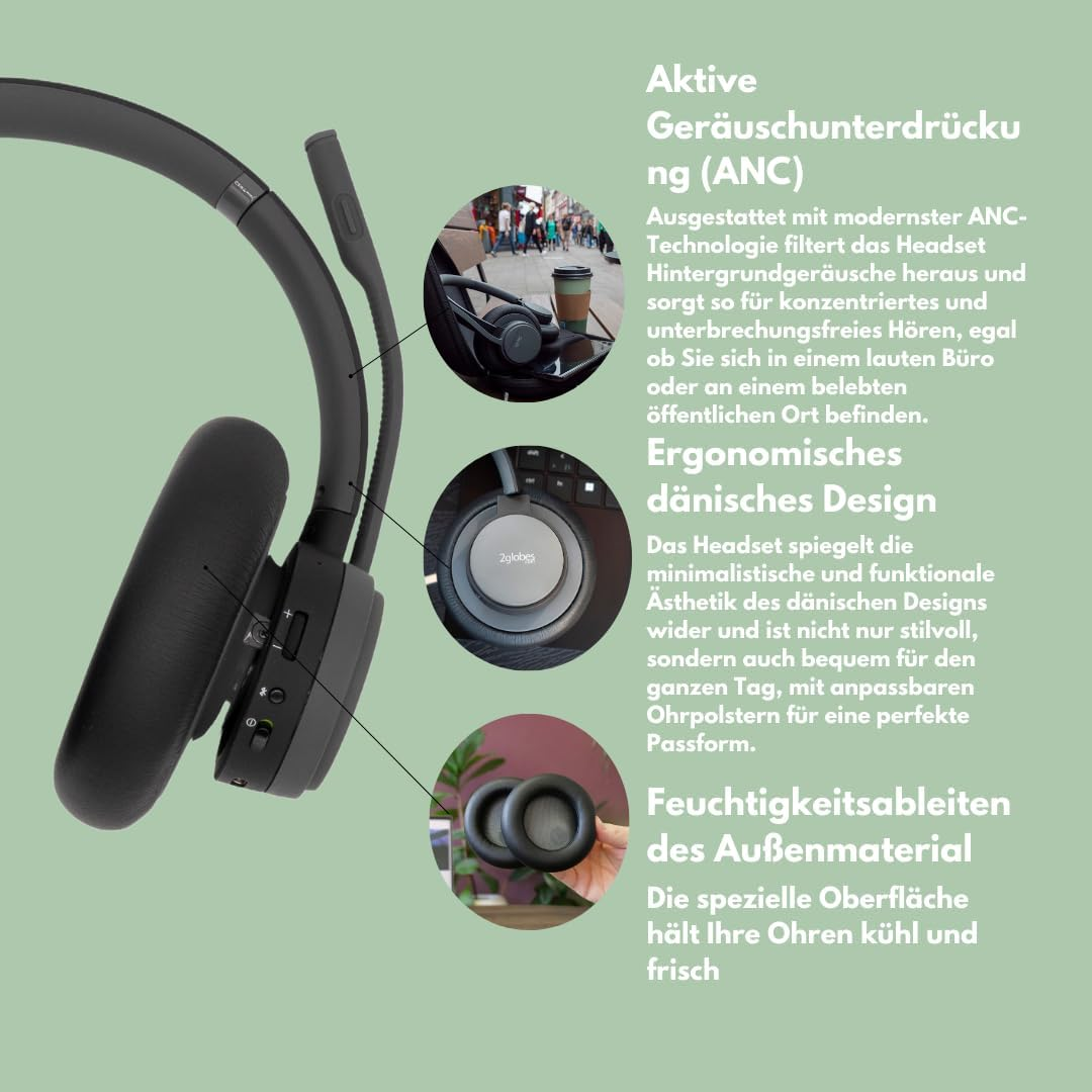 2Globes Hybrid Lite: DECT and Bluetooth Headset with Intuitive Controls and Seamless Device Integration - Black