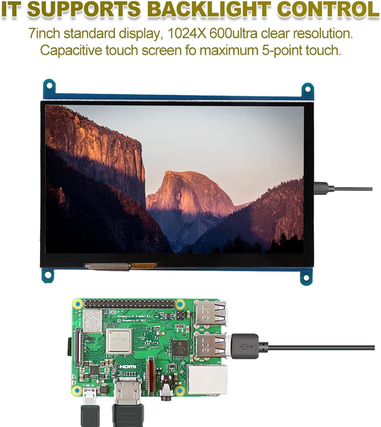7 Inch Touchscreen Monitor for Rpi (3 Gen, 2 Gen, 1 Gen), 1024X600 Ultra HD Raspberry Pi Screen, HDMI Capacitive Touch Screen for Win7 / Win8 / Win10