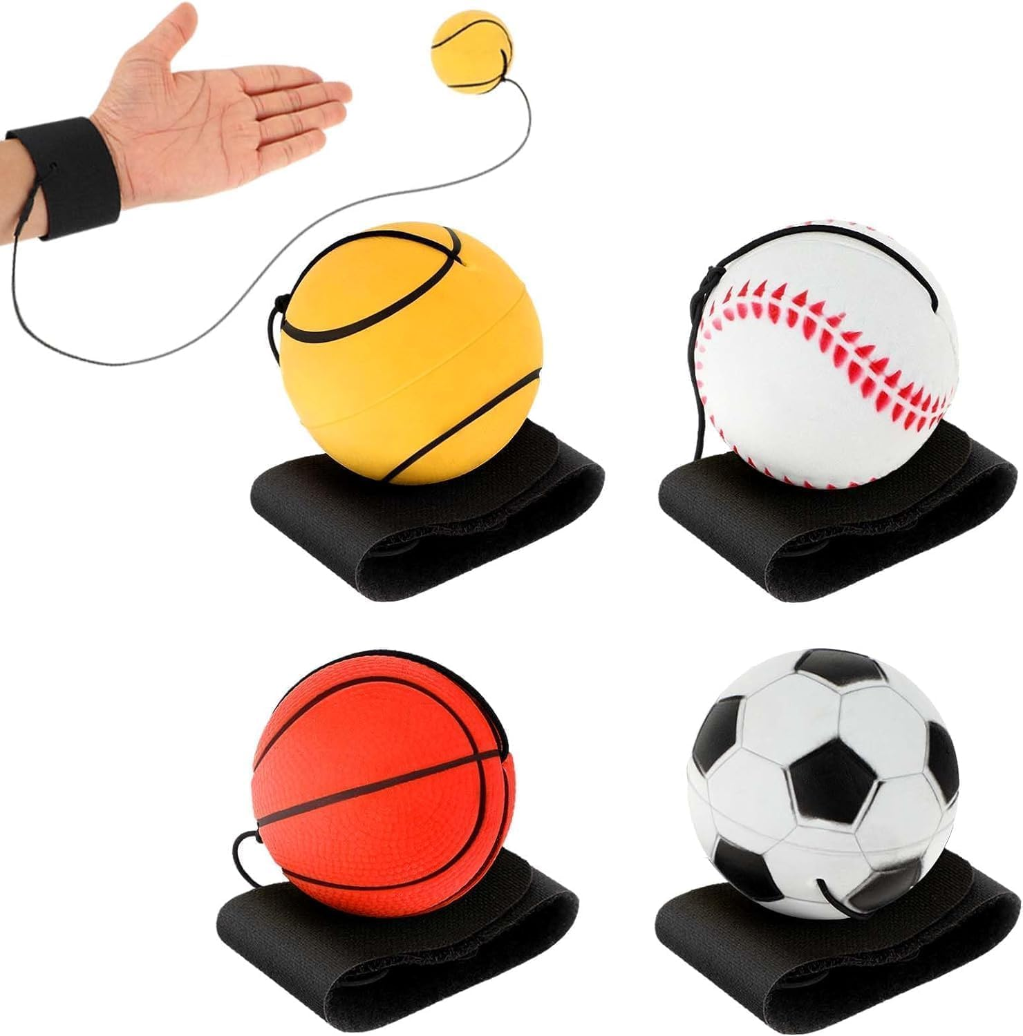 Return Ball Rubber Sport Ball with Wrist Strap and String Rebound Bouncy Balls Wrist Rebound Toy on Elastic String Toy for Teens Adults Exercise Play image number 1