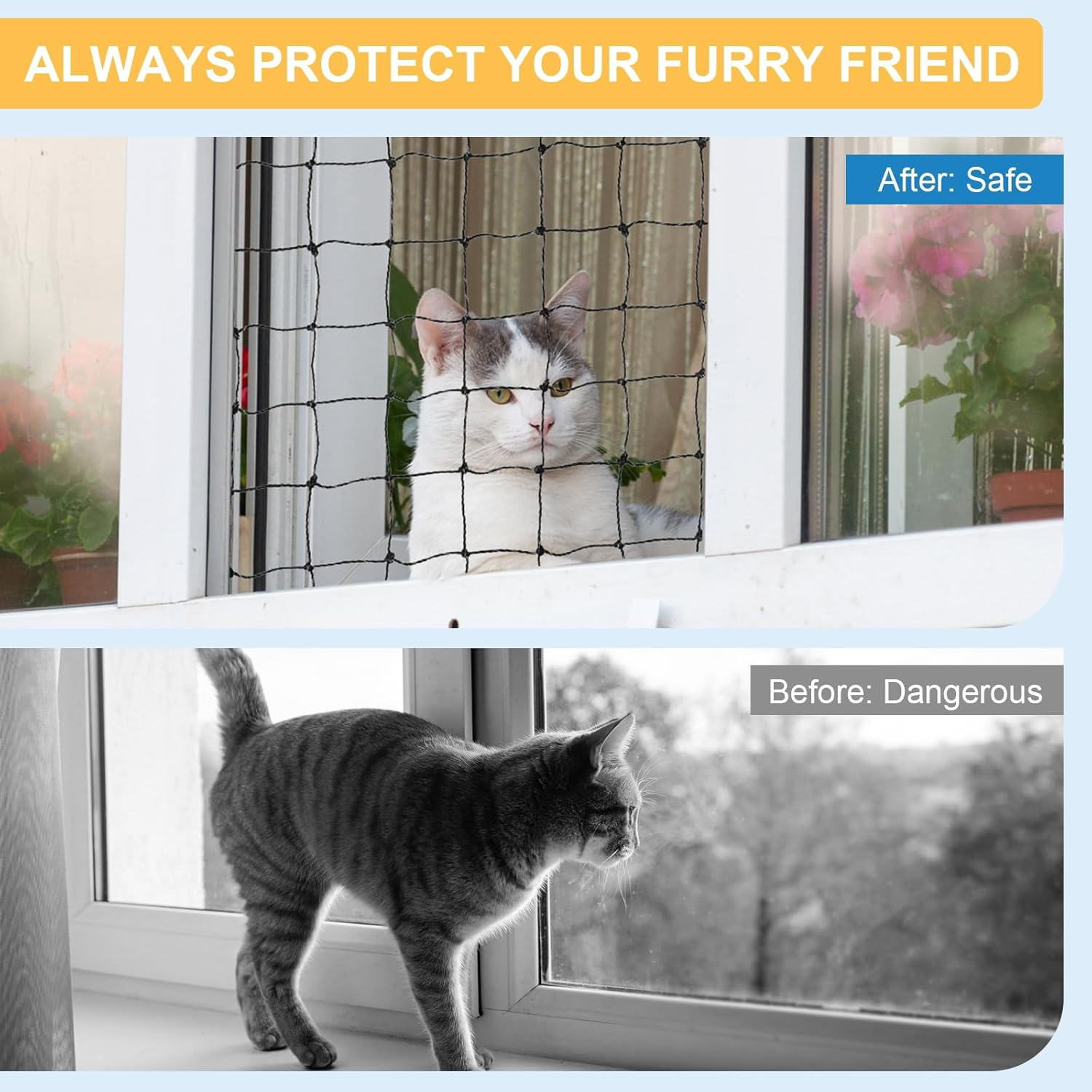 Cat Net for Balcony, Cat Net Reinforced Wire, Balcony Wire Net, Cats, Cat Grid Window No Drilling, Cat Net Balcony with 28 M Mounting Rope and Accessories, Balcony Net, Bite Resistant (10 X 3 M)