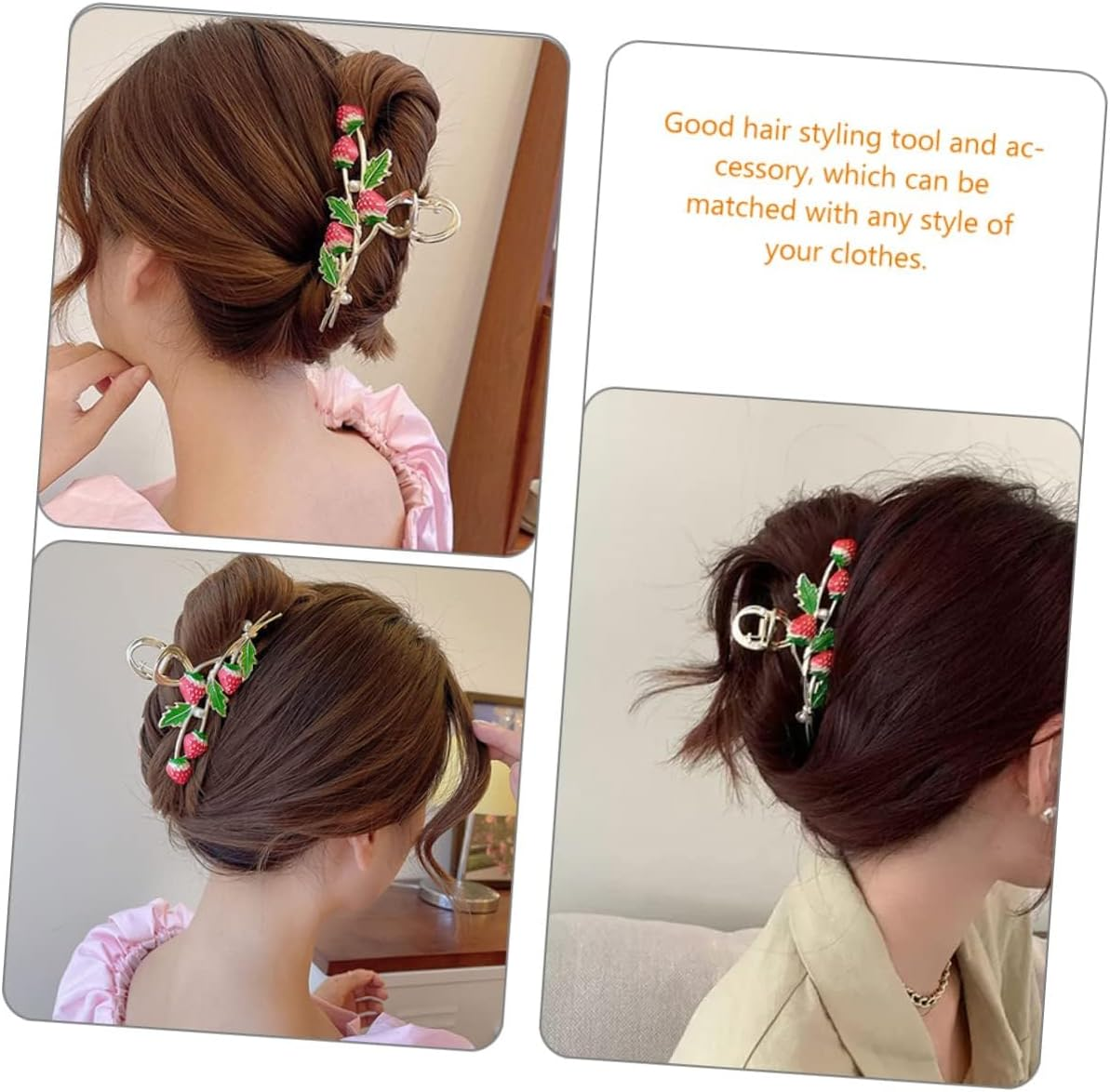 Strawberry Scratch, Hair Clip, Large Hair Clips for Large Hair Clip with Strawberries, Metal Hair Clip with Strawberries, Hair Accessories, Fruit Hair Clips image number 1