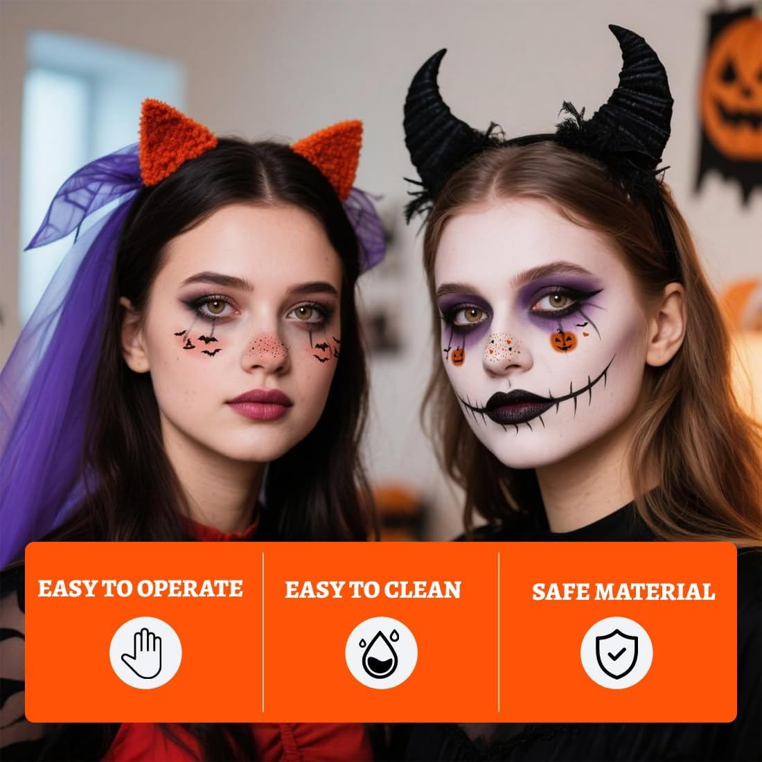 BCHKO 4 Designs Skin Friendly Face Tattoos Suitable for Women - Ideal for Halloween, Festivals, Parties, Costumes and Makeup Styling (Glitter)