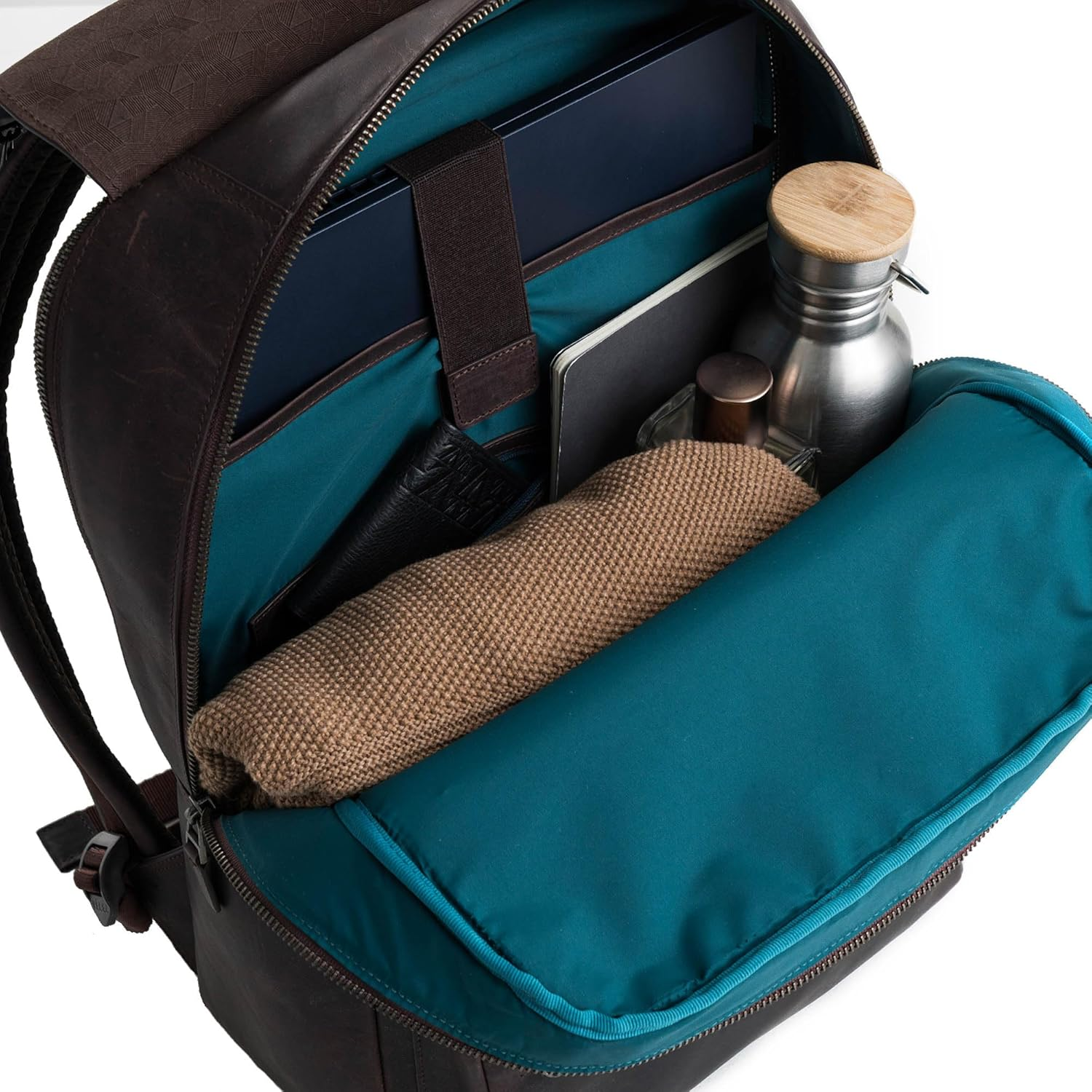 VELEZ Top Grain Leather Backpack for Men - 17" Laptop Bag for Work - Mens Computer Shoulder Bags Large Capacity - Dark Brown image number 2